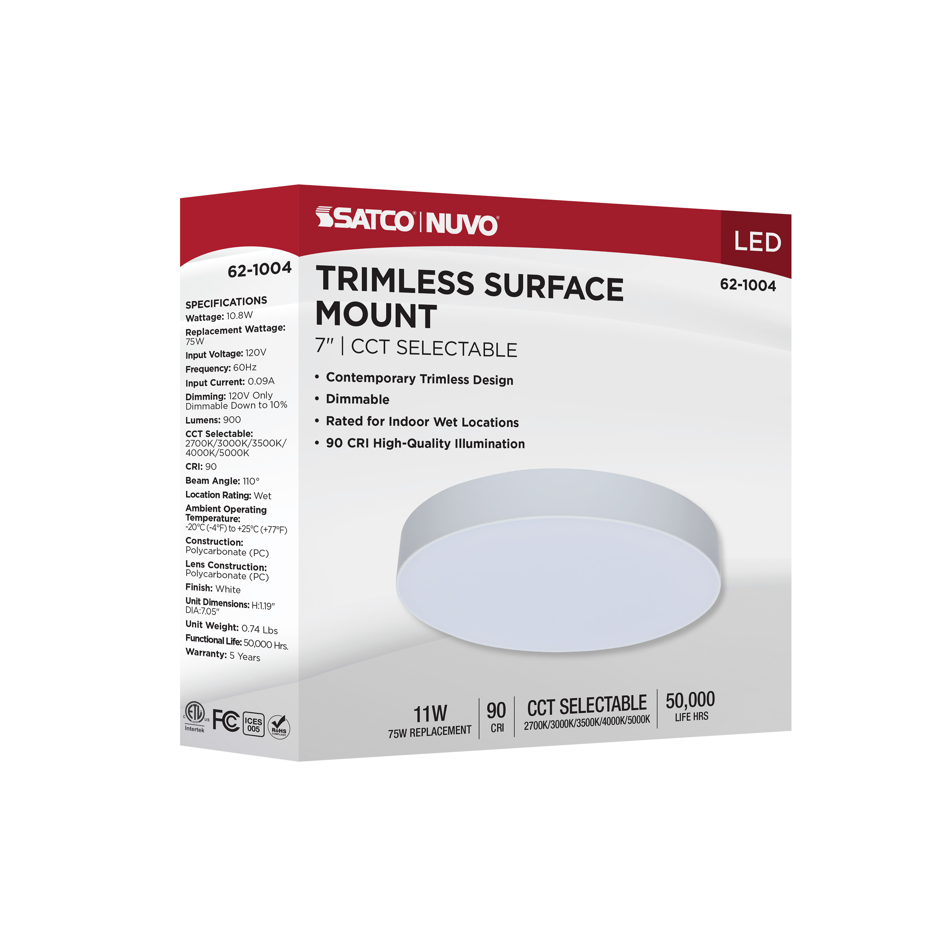 11W 7" 5CCT 120V WHT FIXTURE - 62-1004
