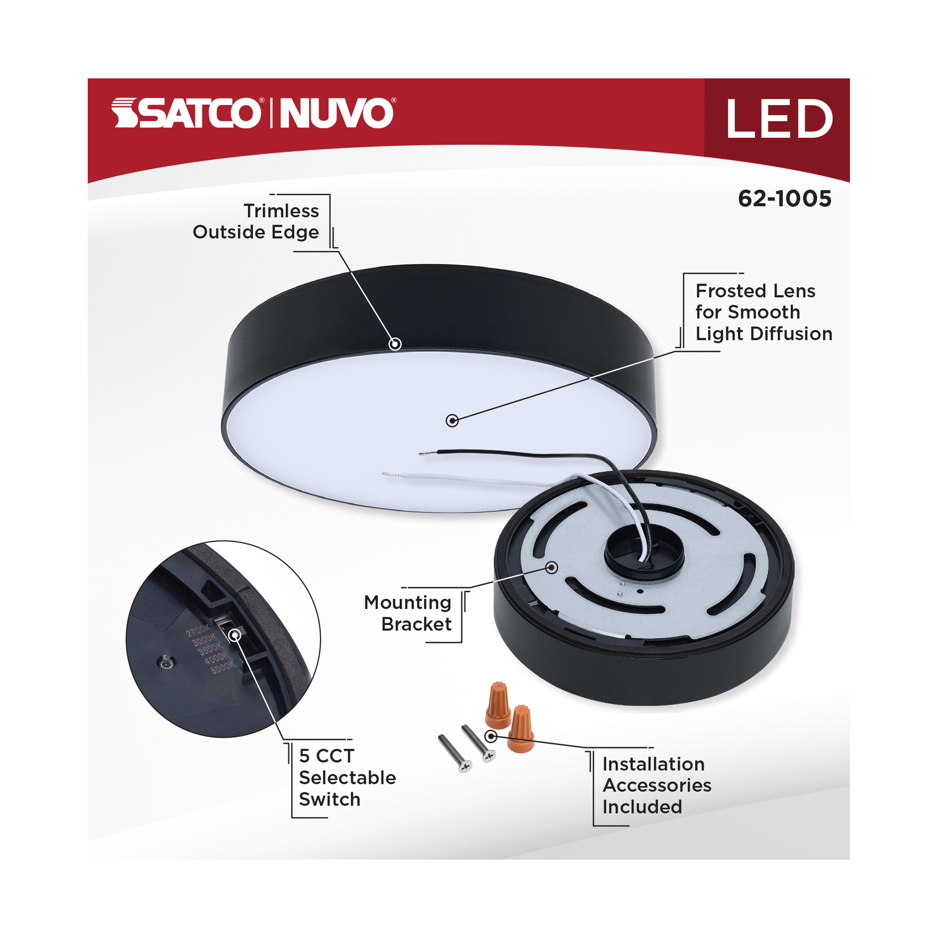9W 5" 5CCT 120V BLK FIXTURE - 62-1005