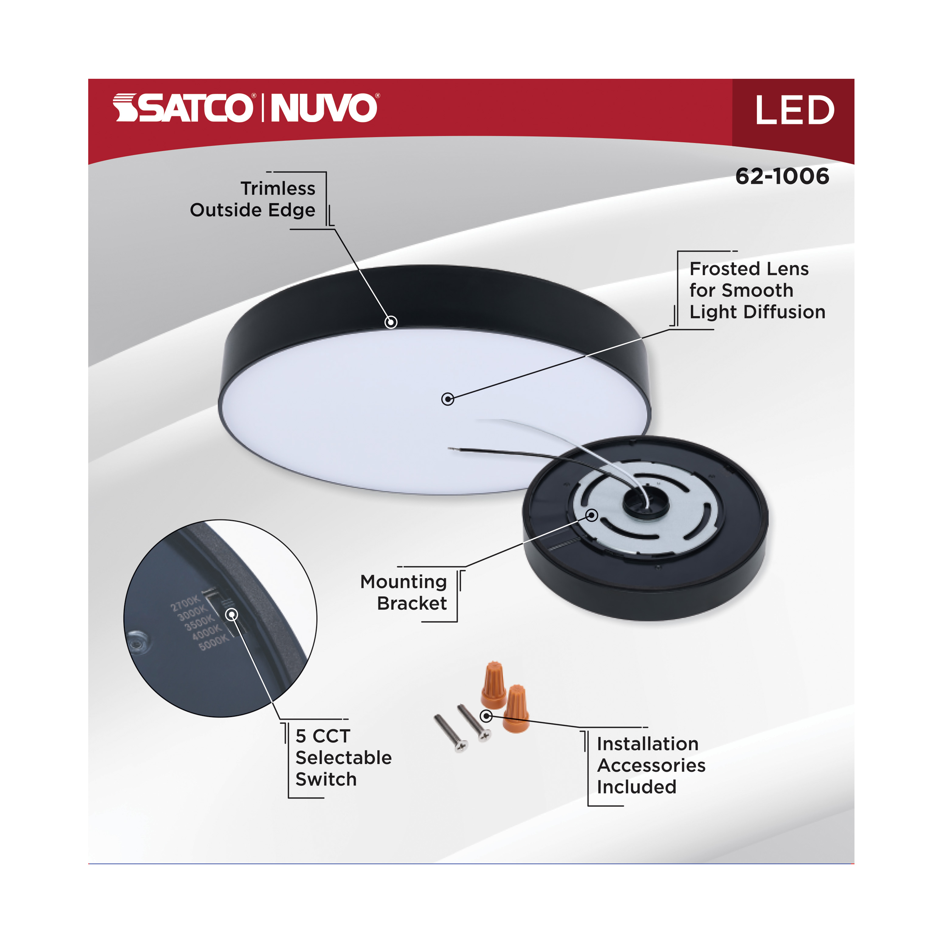 11W 7" 5CCT 120V BLK FIXTURE - 62-1006