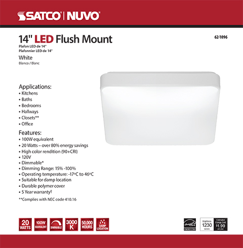14" SQUARE ACRYLIC LED - 62-1096