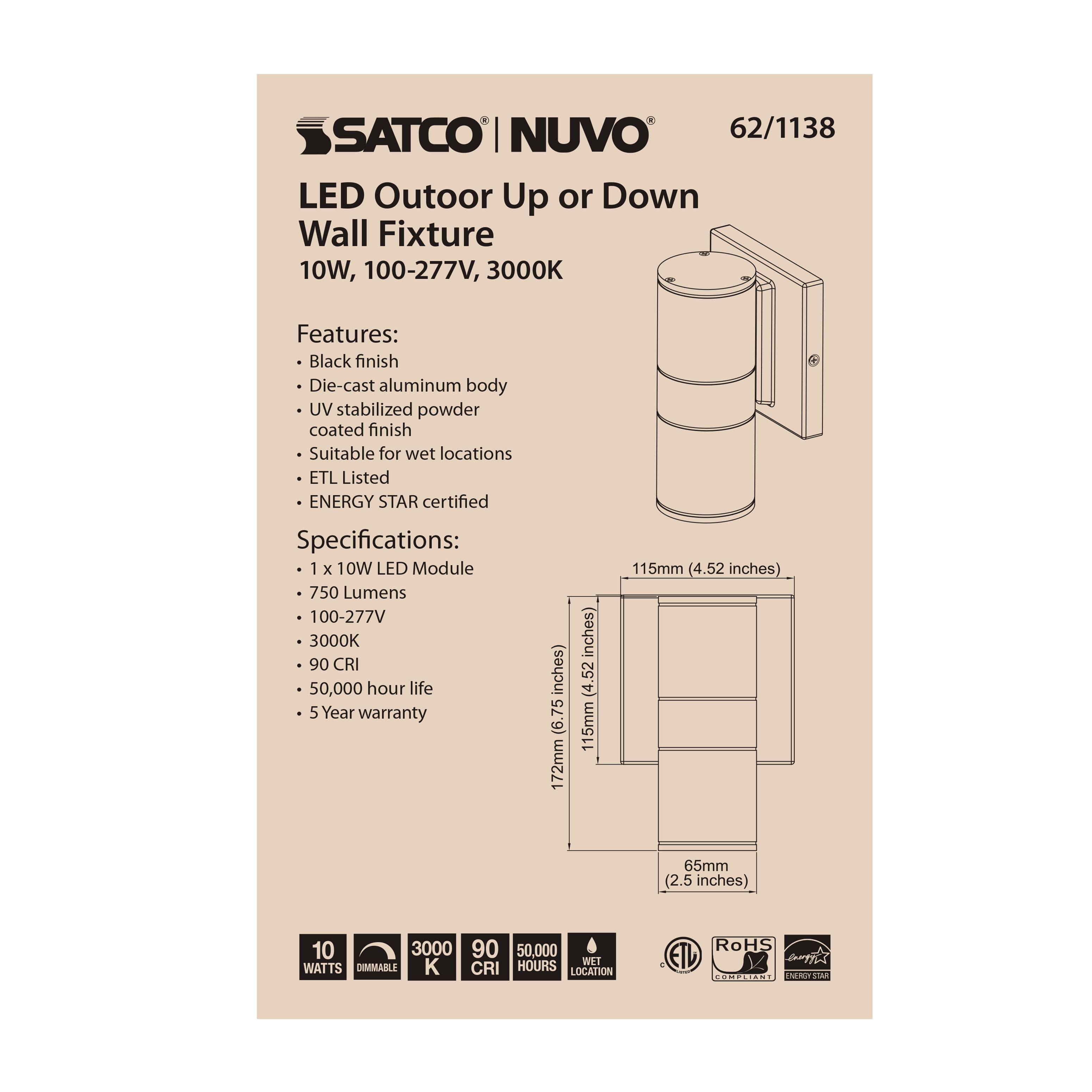 1 LT LED SM UP OR DOWN SCONCE - 62-1138