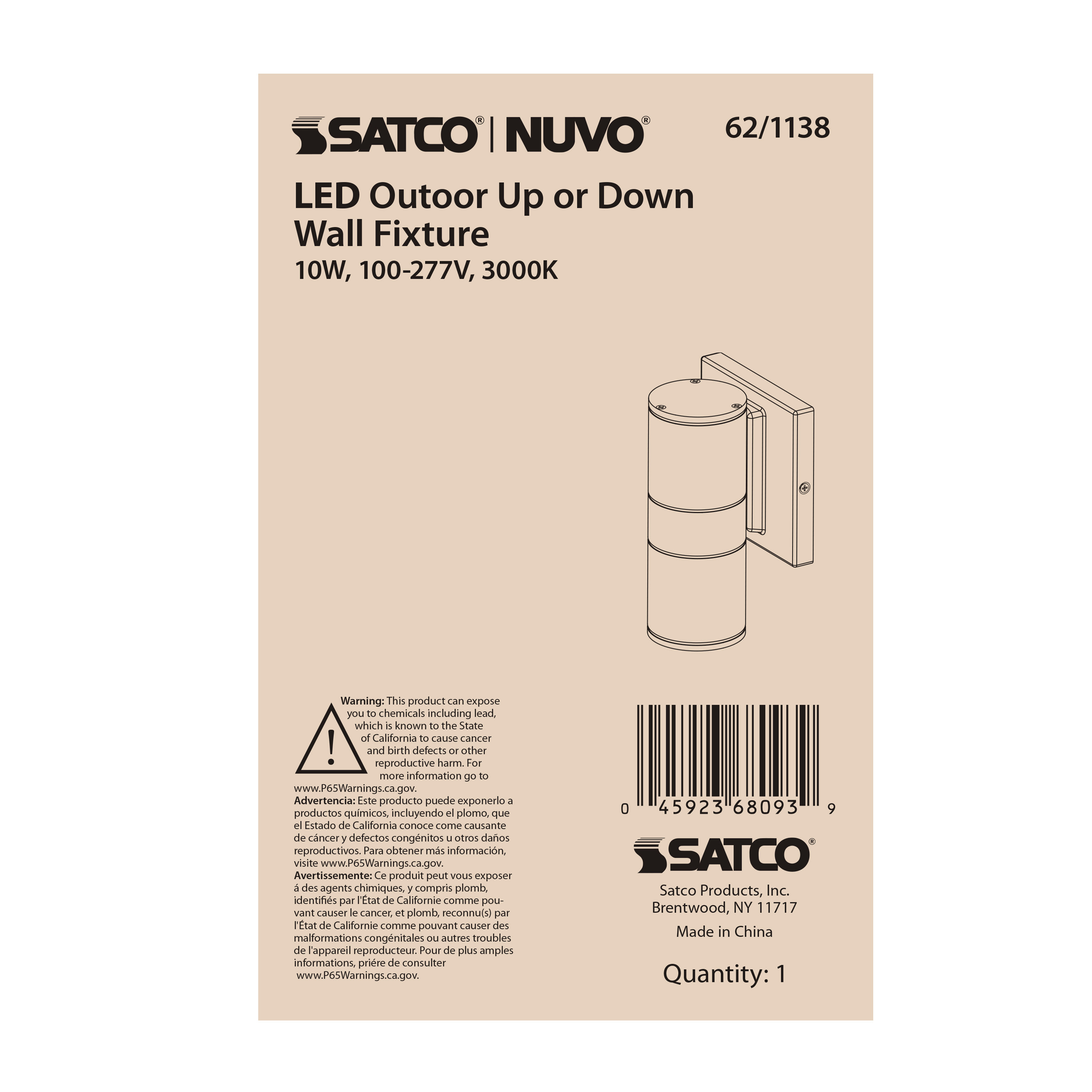 1 LT LED SM UP OR DOWN SCONCE - 62-1138