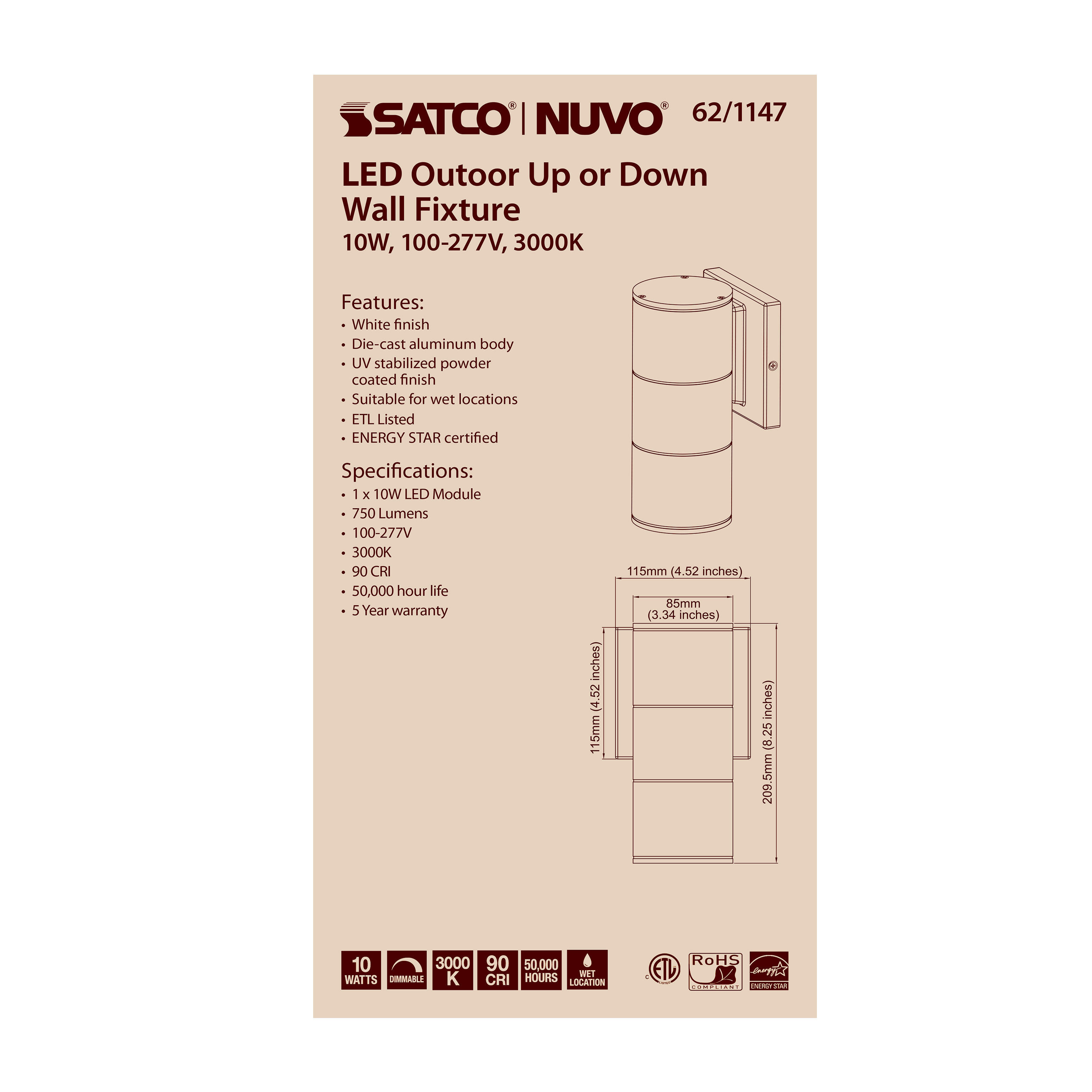 1 LT LED LG UP OR DOWN SCONCE - 62-1147