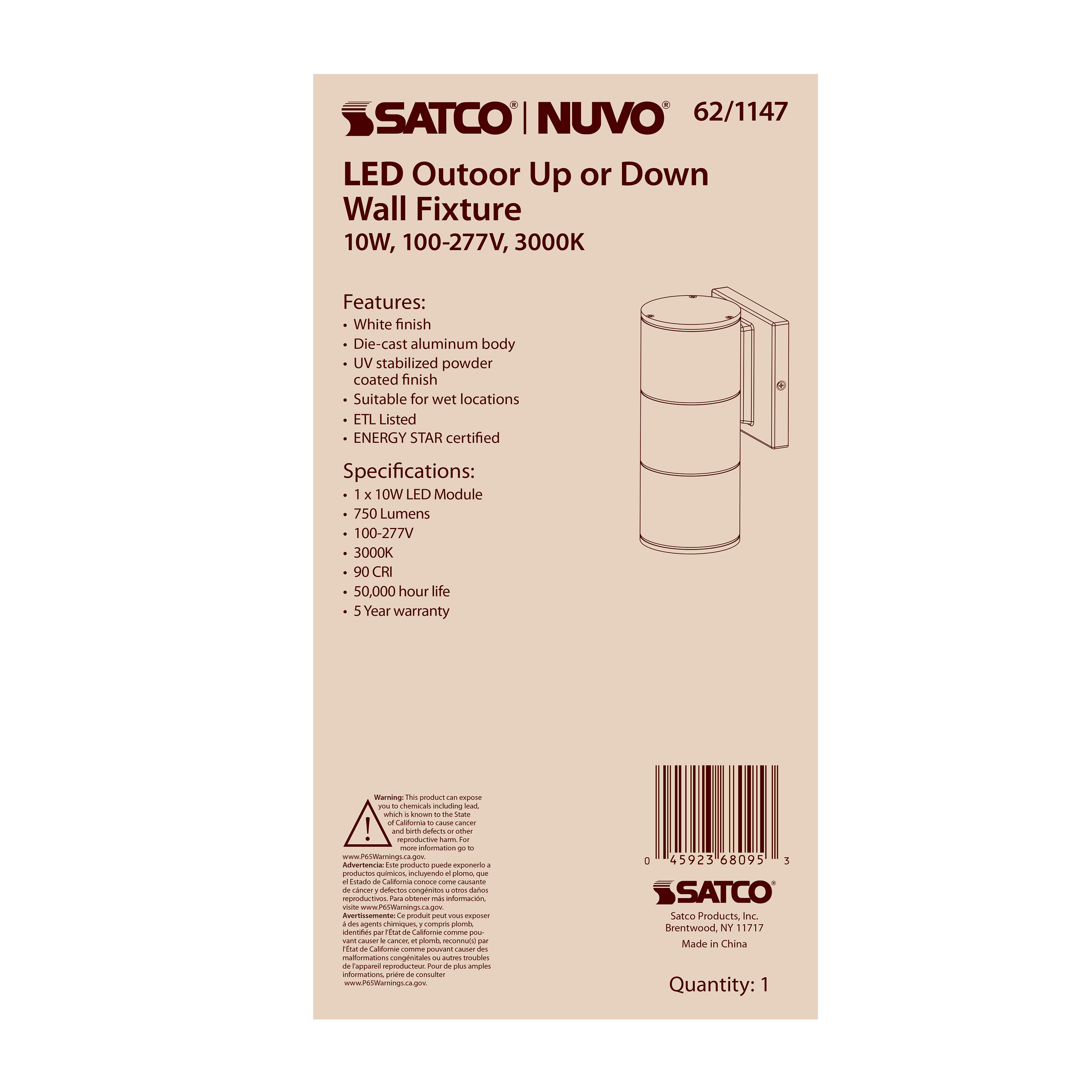 1 LT LED LG UP OR DOWN SCONCE - 62-1147