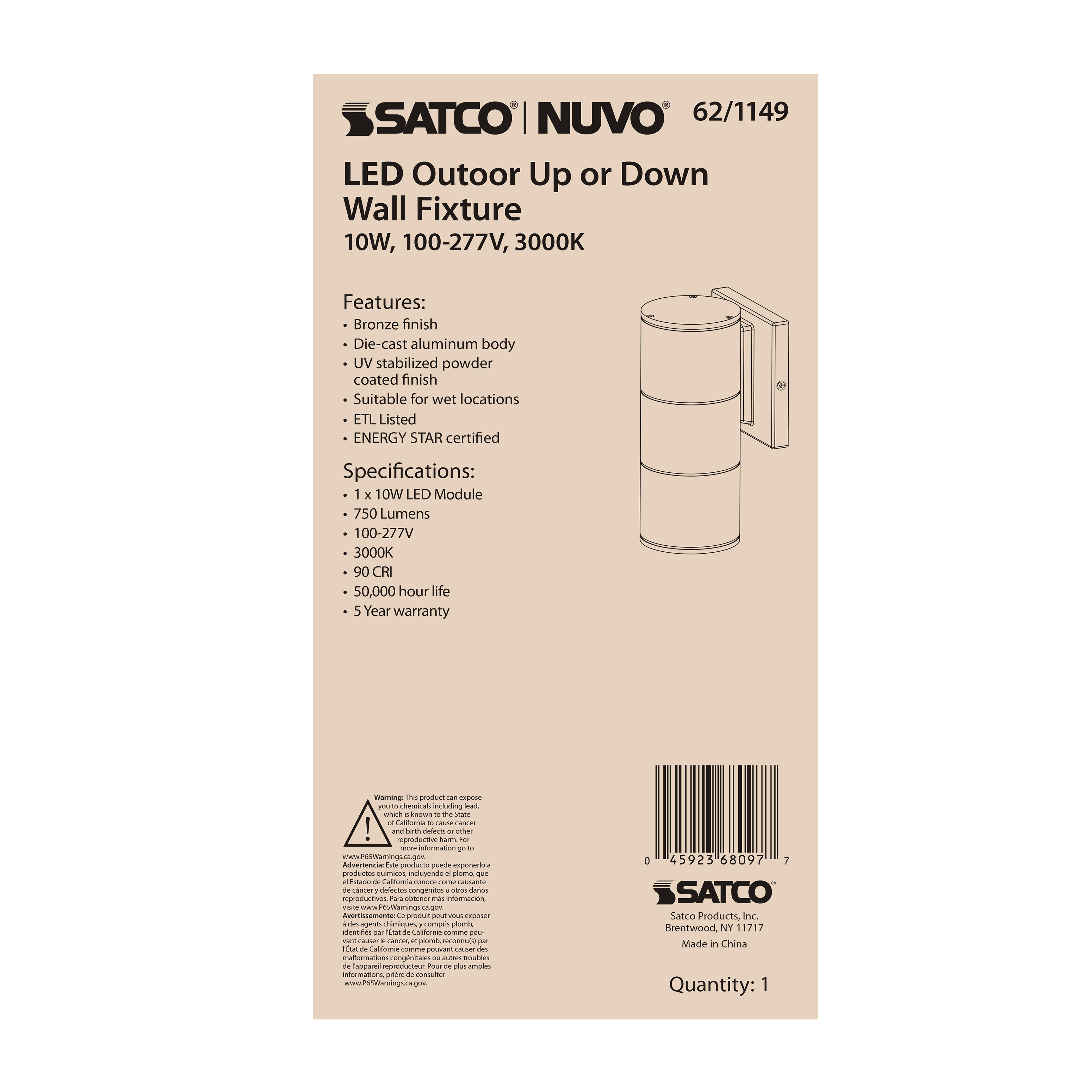 1 LT LED LG UP OR DOWN SCONCE - 62-1149
