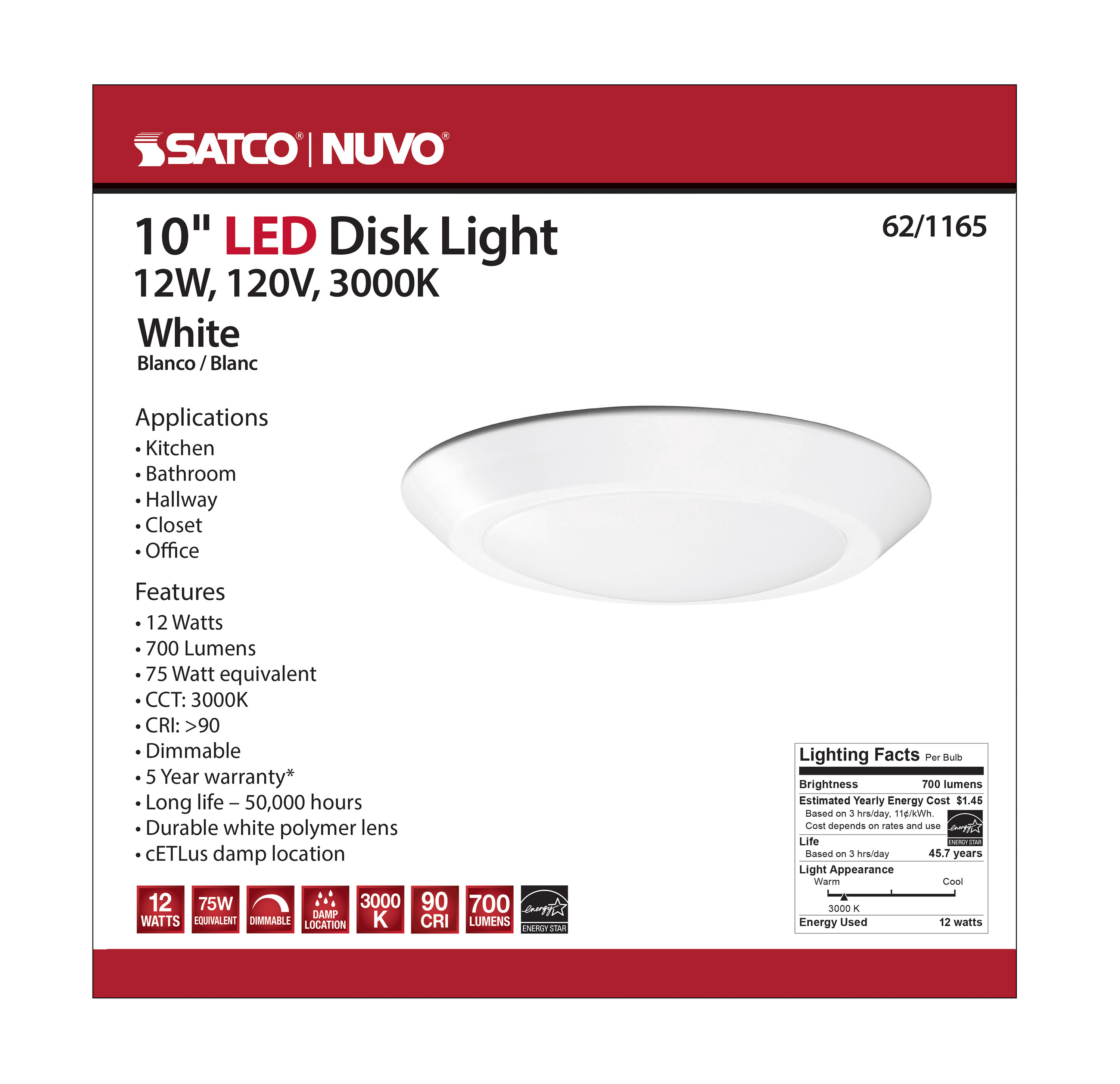 10" LED DISK LIGHT WHITE - 62-1165