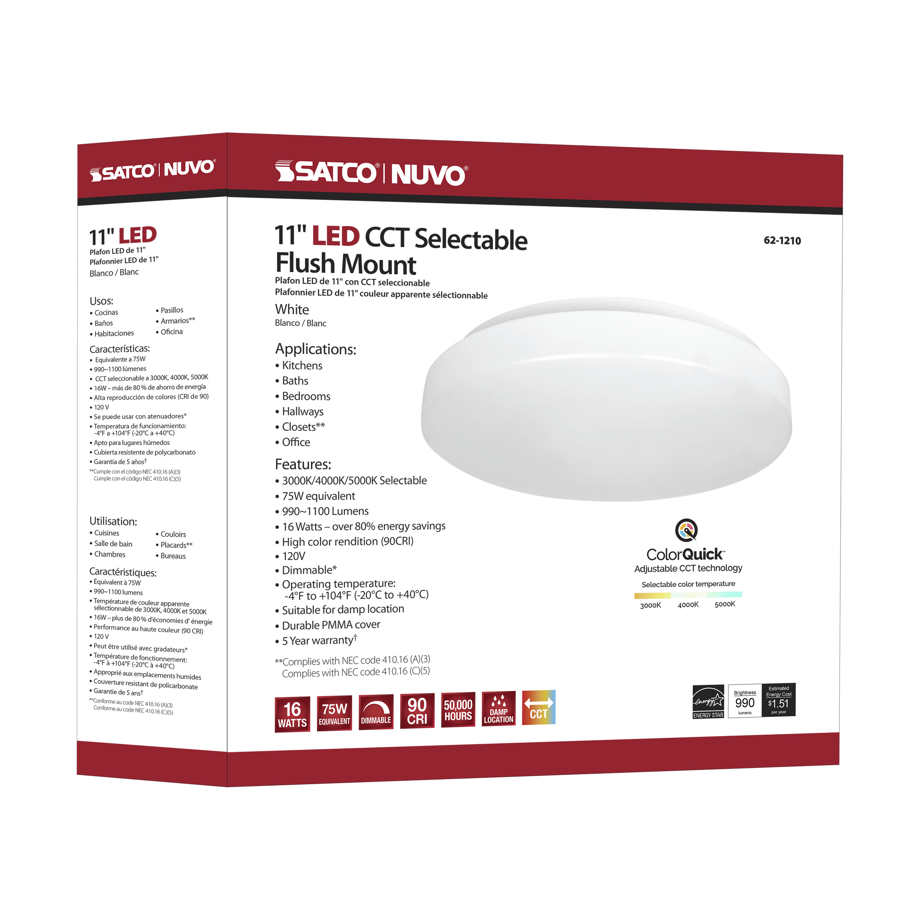 11" ACRYLIC LED FLUSH FIXTURE - 62-1210