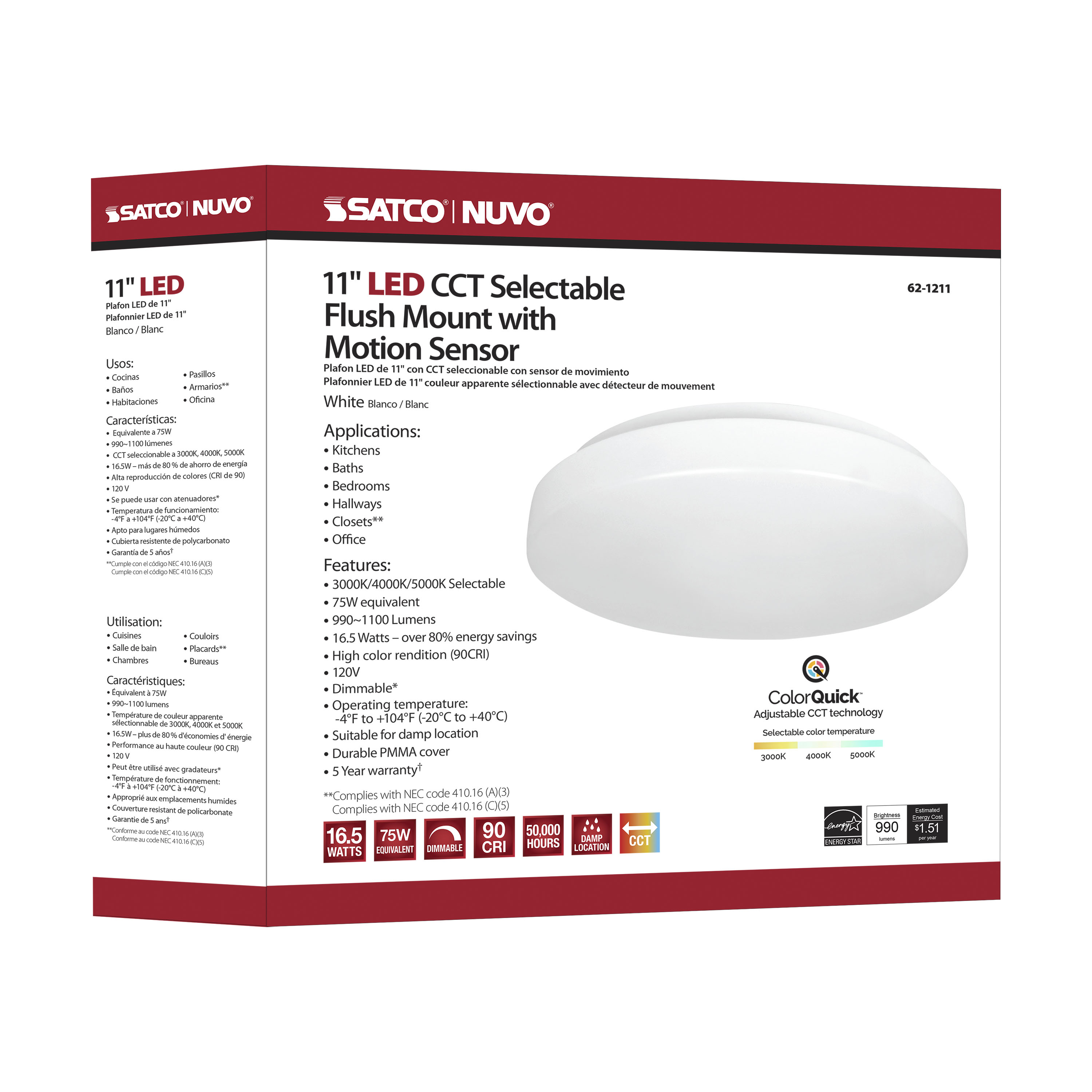 11" ACRYLIC LED FLUSH FIXTURE - 62-1211