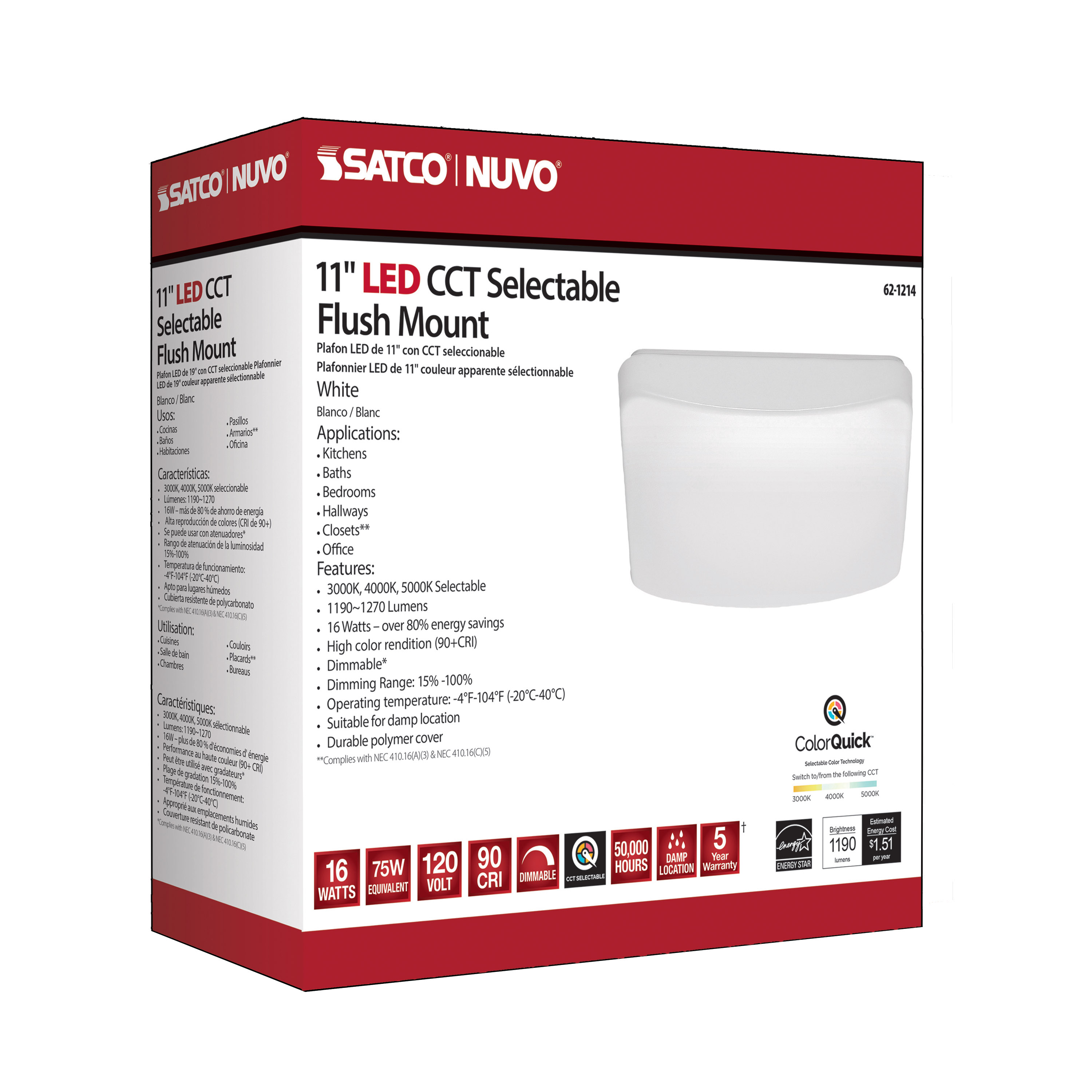 11" SQUARE ACRYLIC LED FLUSH - 62-1214