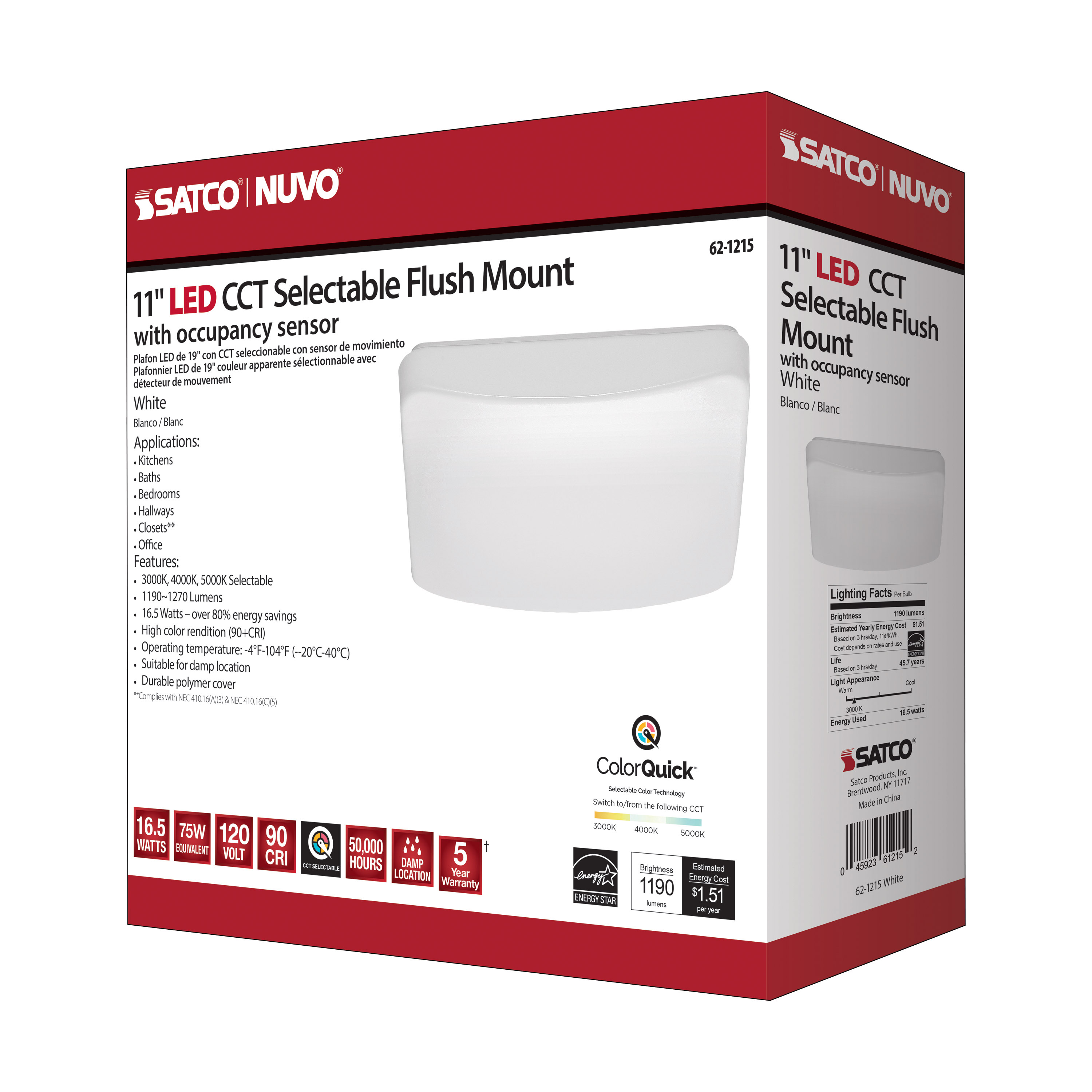 11" SQUARE ACRYLIC LED FLUSH - 62-1215