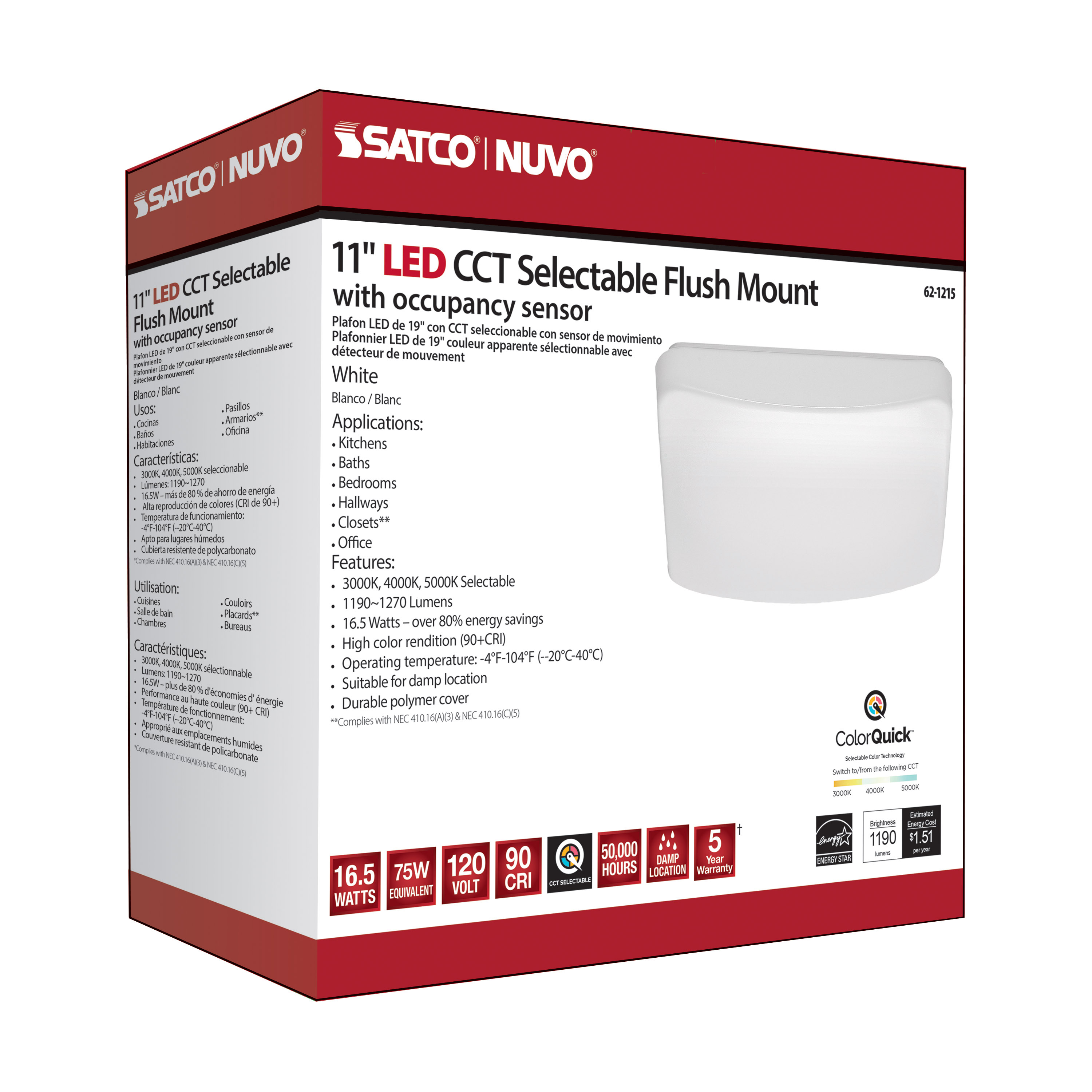 11" SQUARE ACRYLIC LED FLUSH - 62-1215