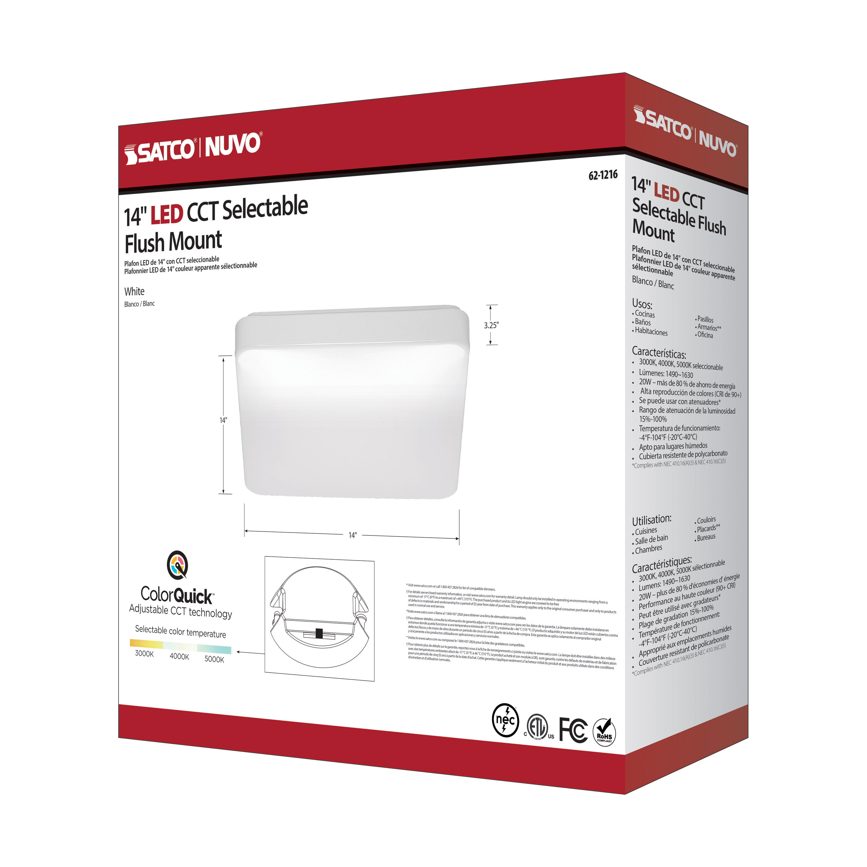 14" SQUARE ACRYLIC LED FLUSH - 62-1216