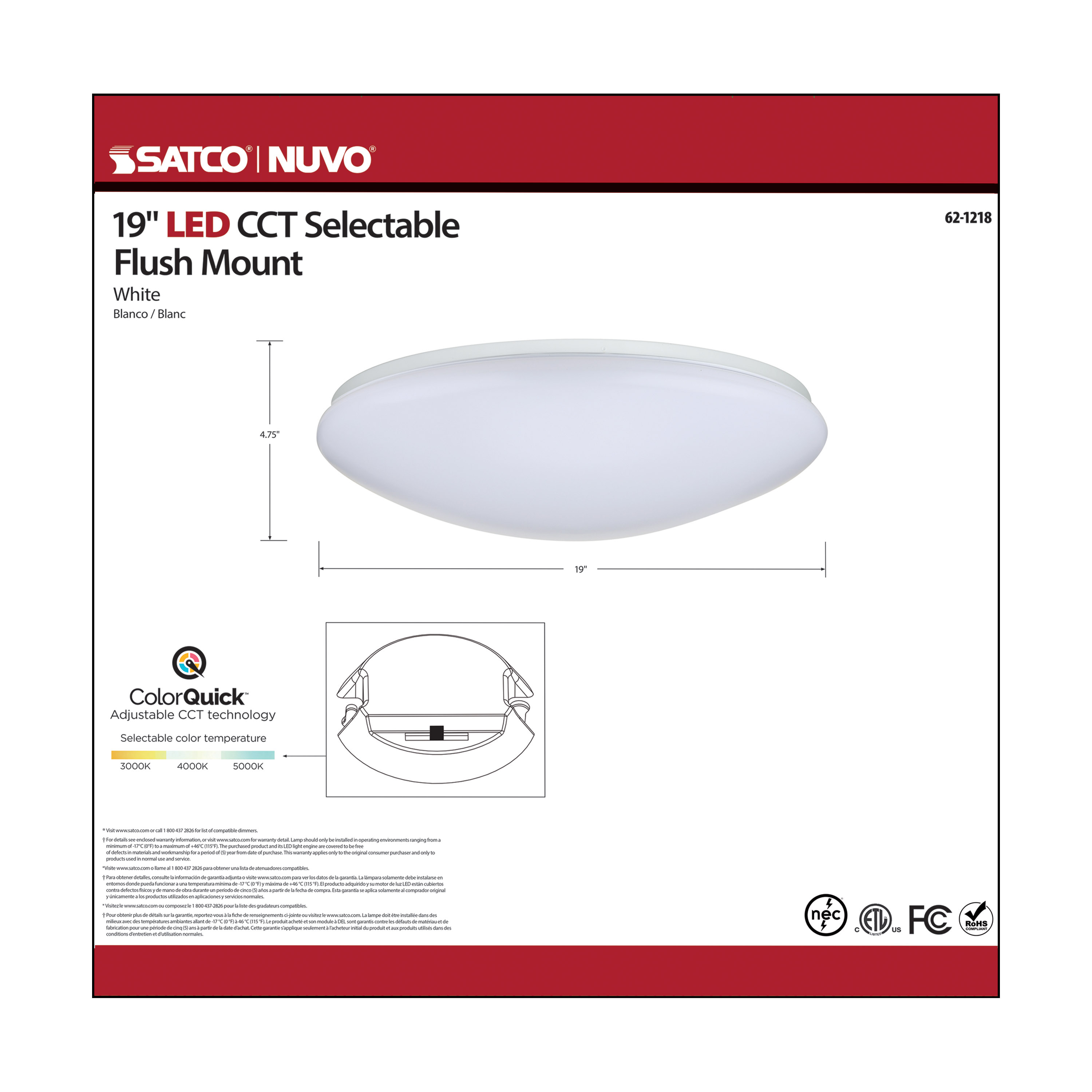 19" ACRYLIC LED FLUSH FIXTURE - 62-1218