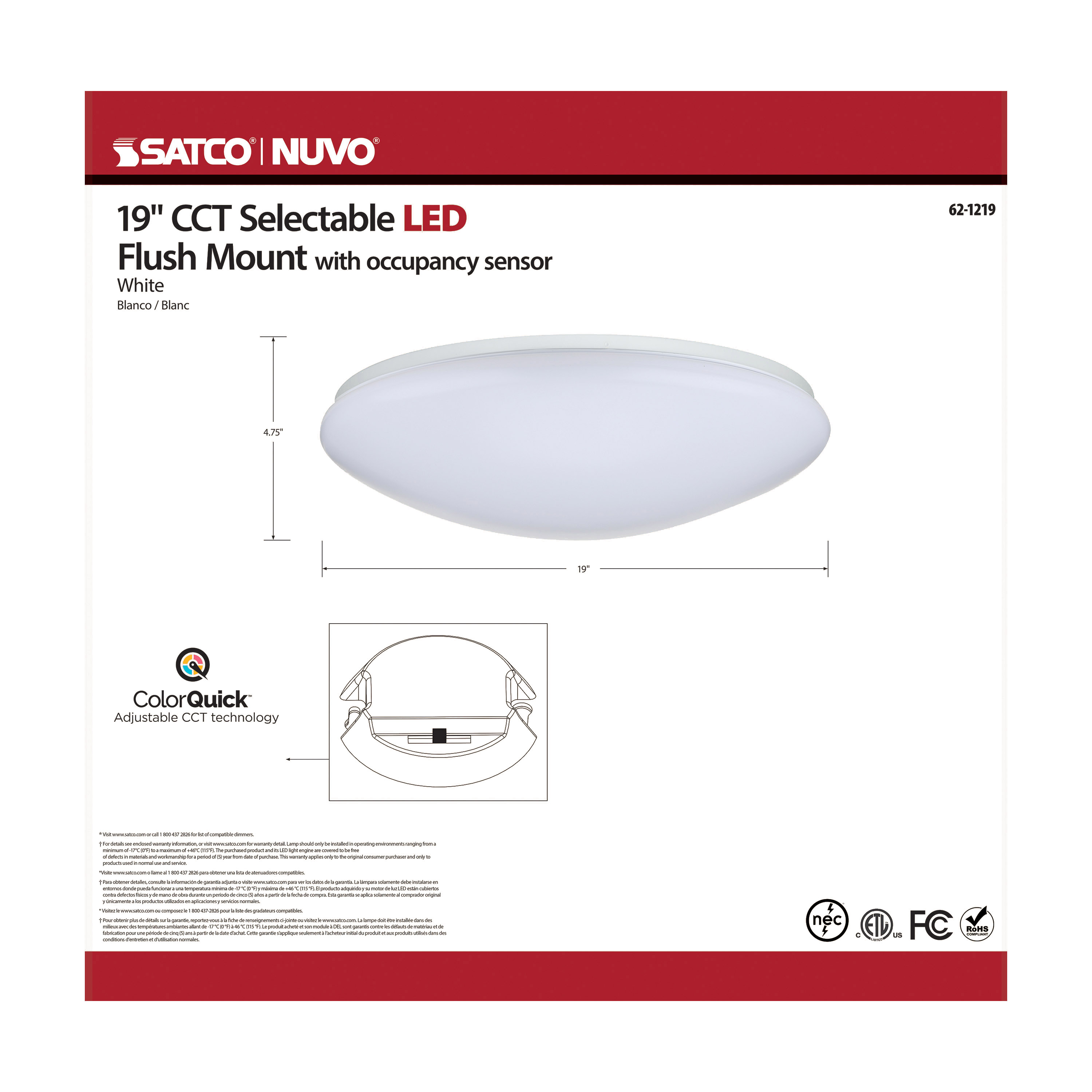 19" ACRYLIC LED FLUSH FIXTURE - 62-1219