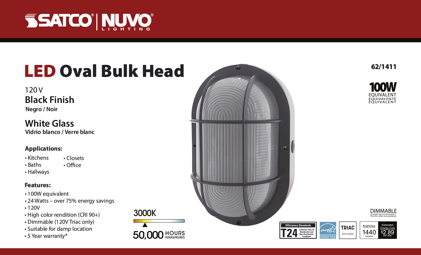 LED OVAL BULK HEAD - 62-1411