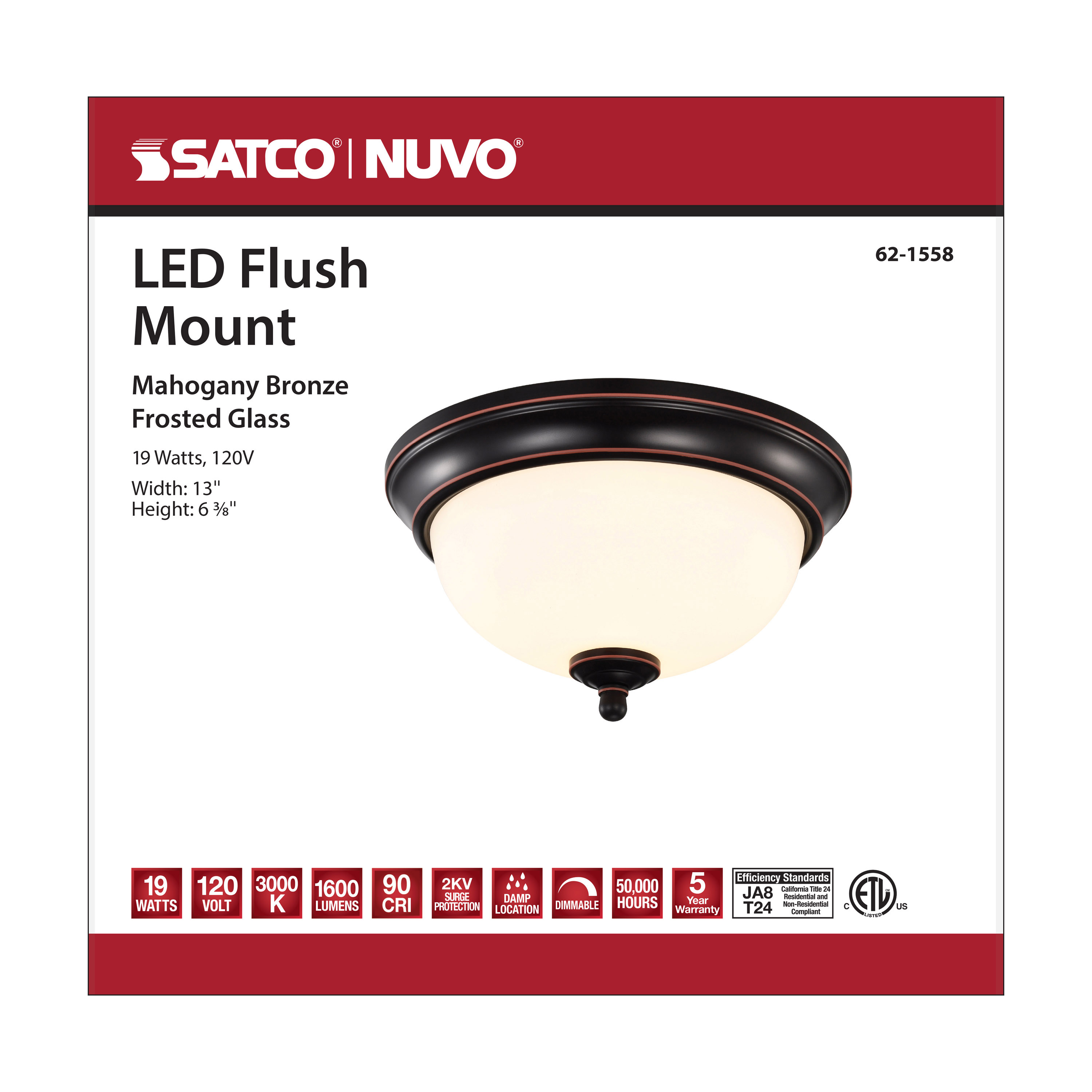 LED 19W 13" FLUSH MOUNT 3000K - 62-1558