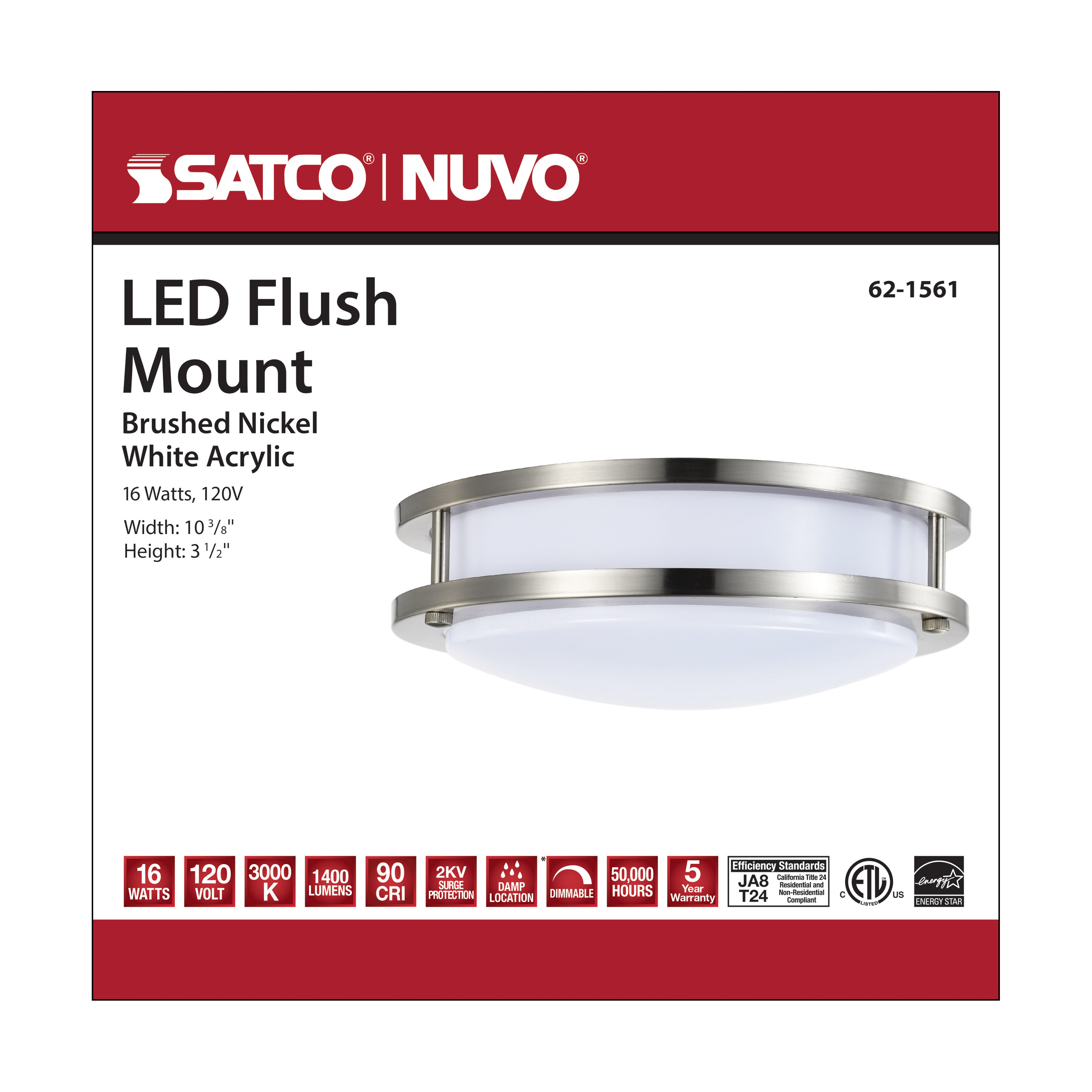 LED 16W 10" FLUSH MOUNT 3000K - 62-1561