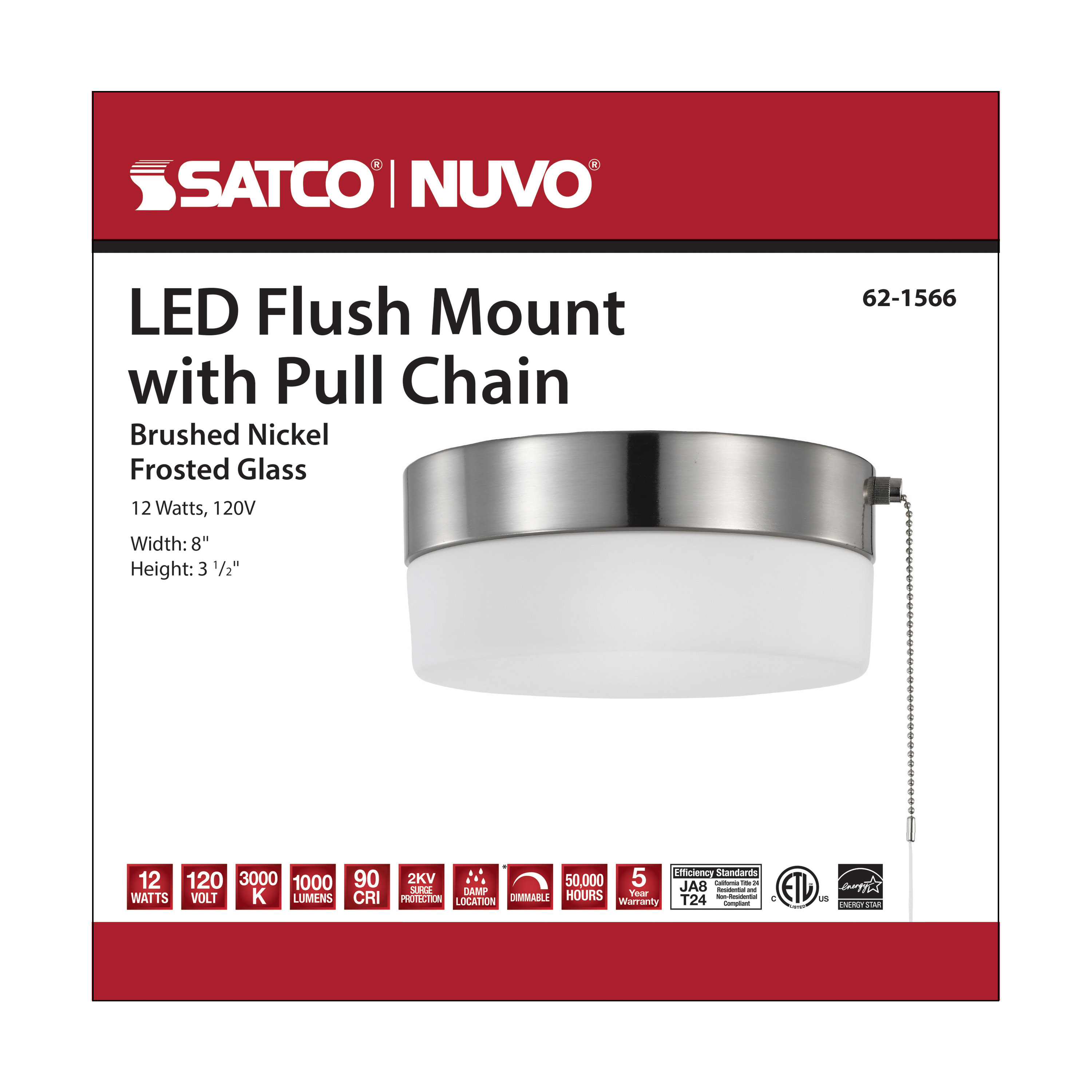 LED 12W 8" FLUSH W/PULL CHAIN - 62-1566