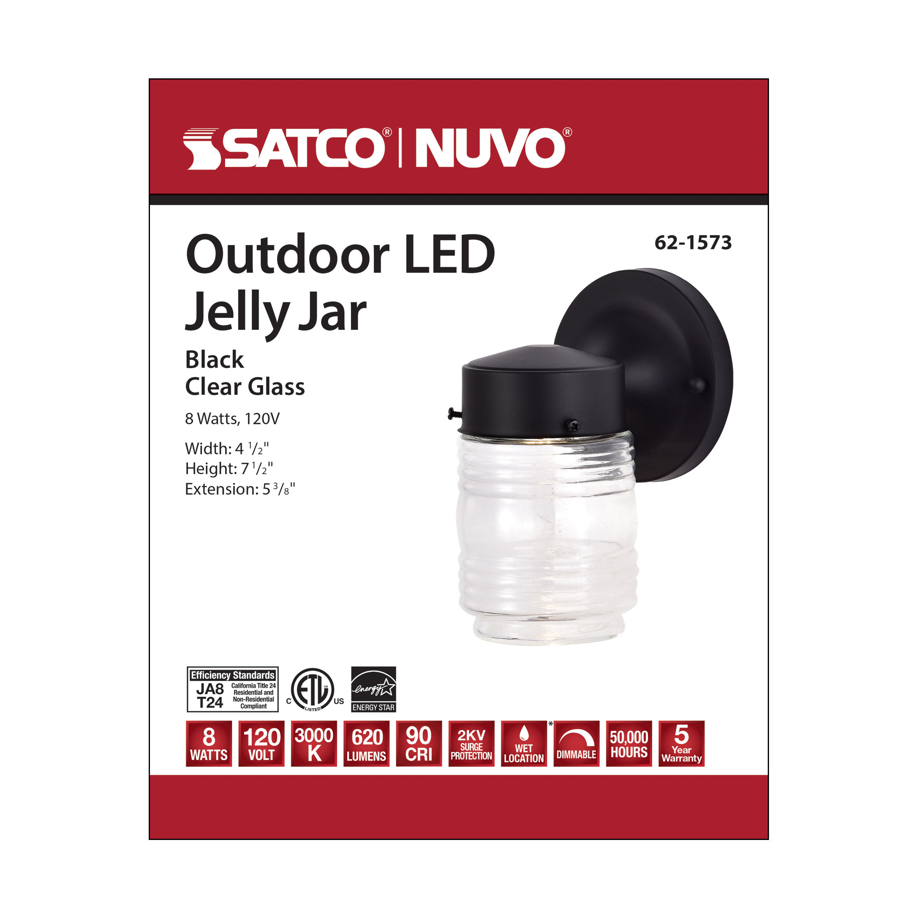 LED 8W MASON JAR 3000K - 62-1573