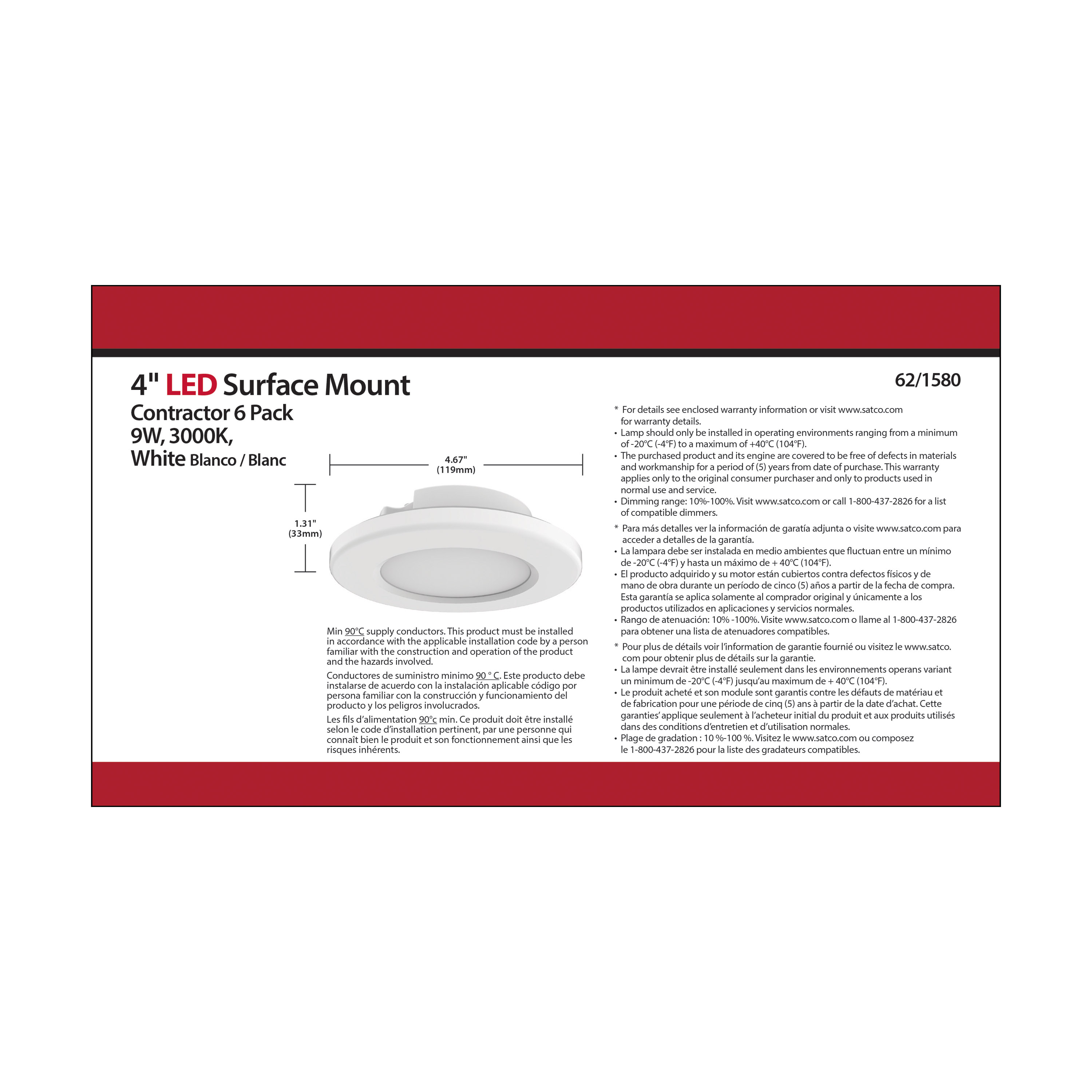 6PK-4"SURFACE MOUNT - WHITE - 62-1580