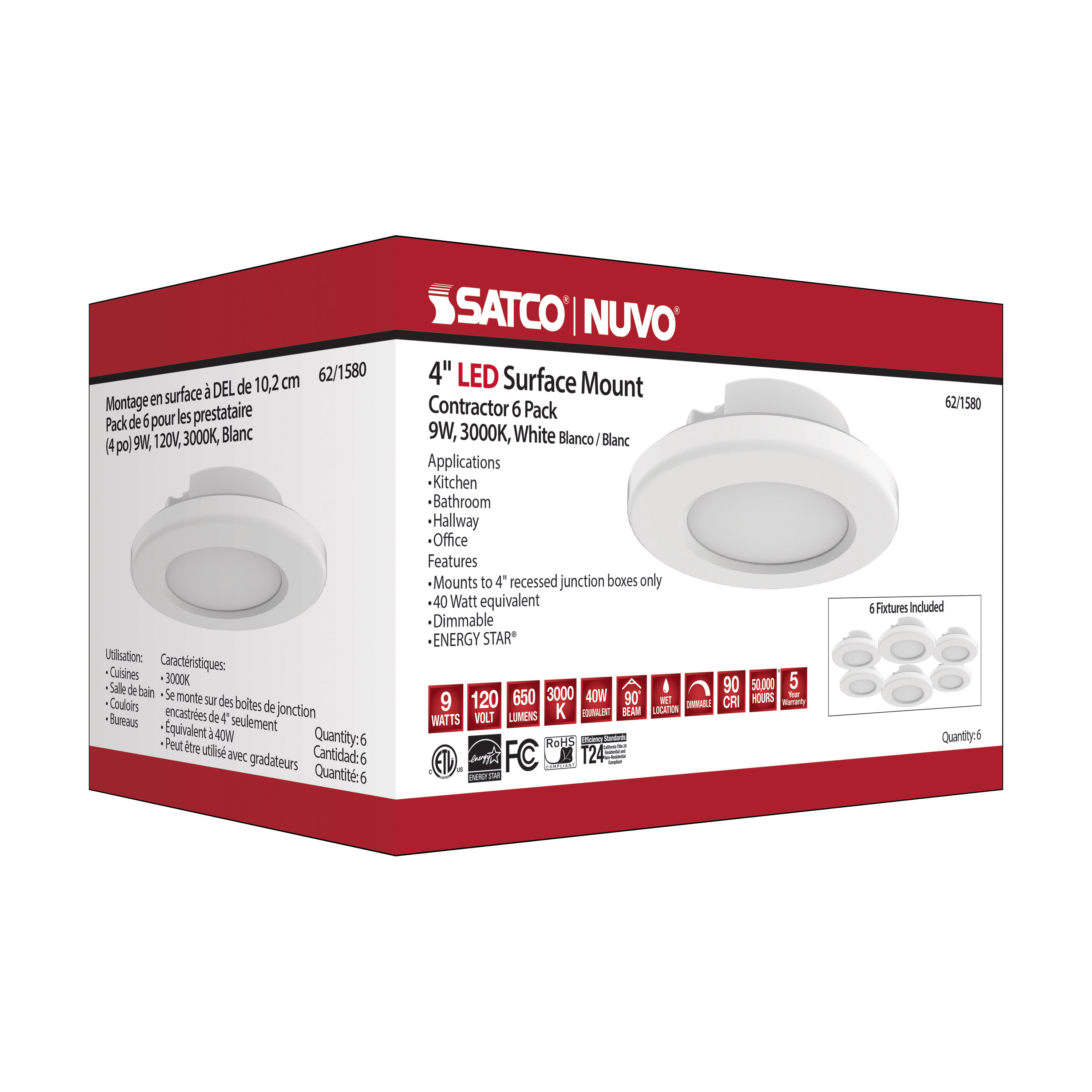 6PK-4"SURFACE MOUNT - WHITE - 62-1580