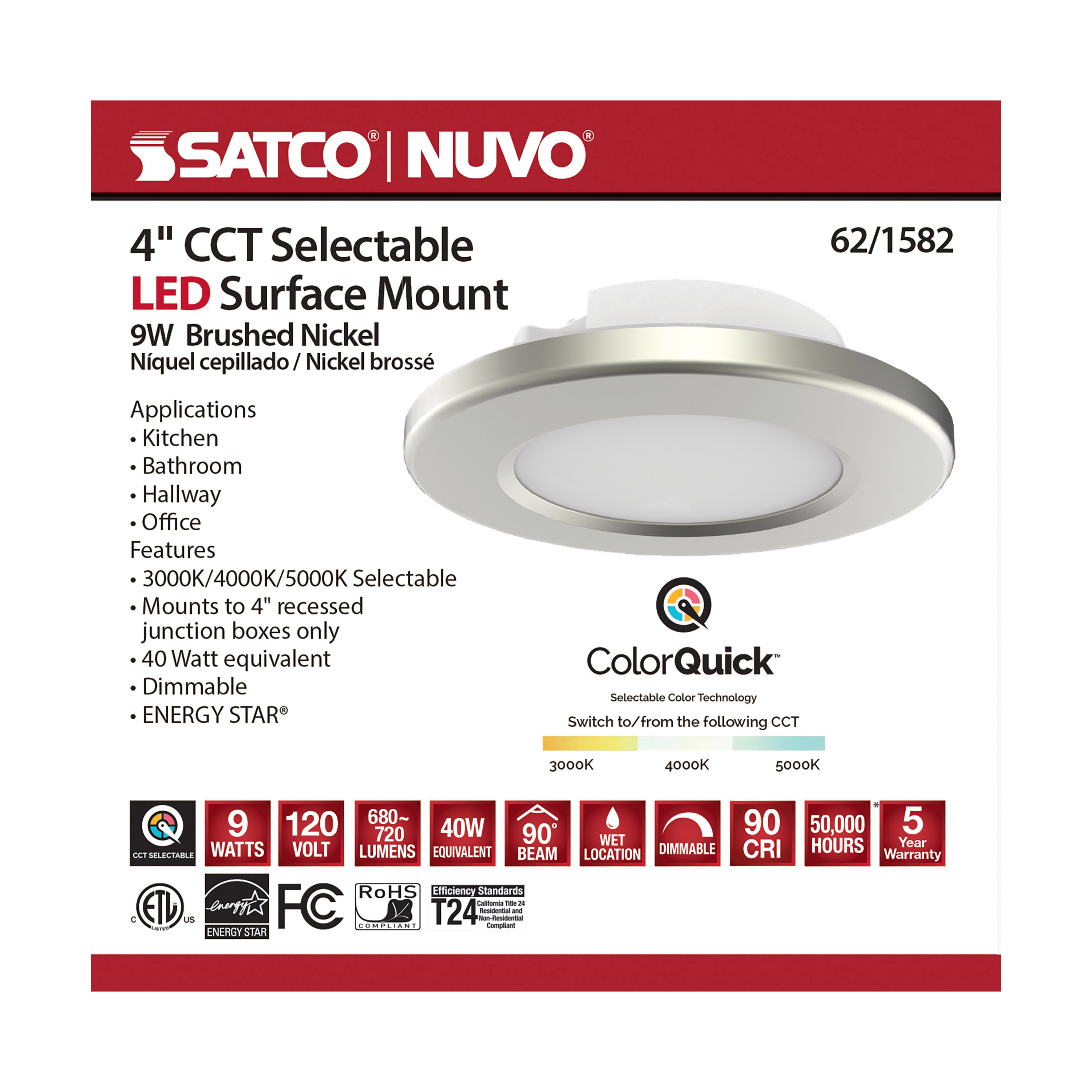 4" LED SURFACE MOUNT/BR NICKEL - 62-1582
