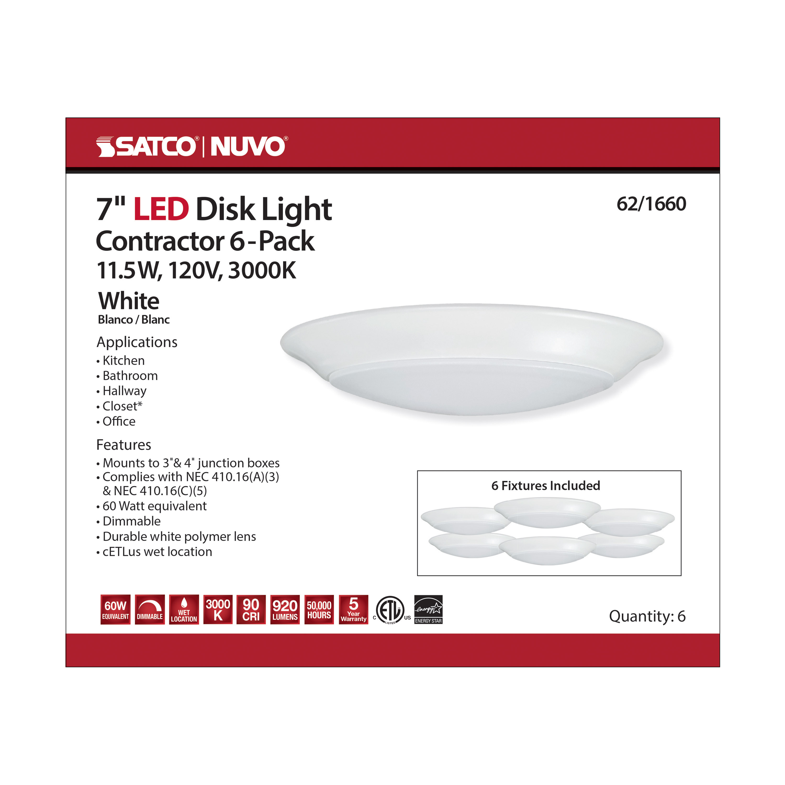 7" LED DISK LIGHT WHITE FINISH - 62-1660