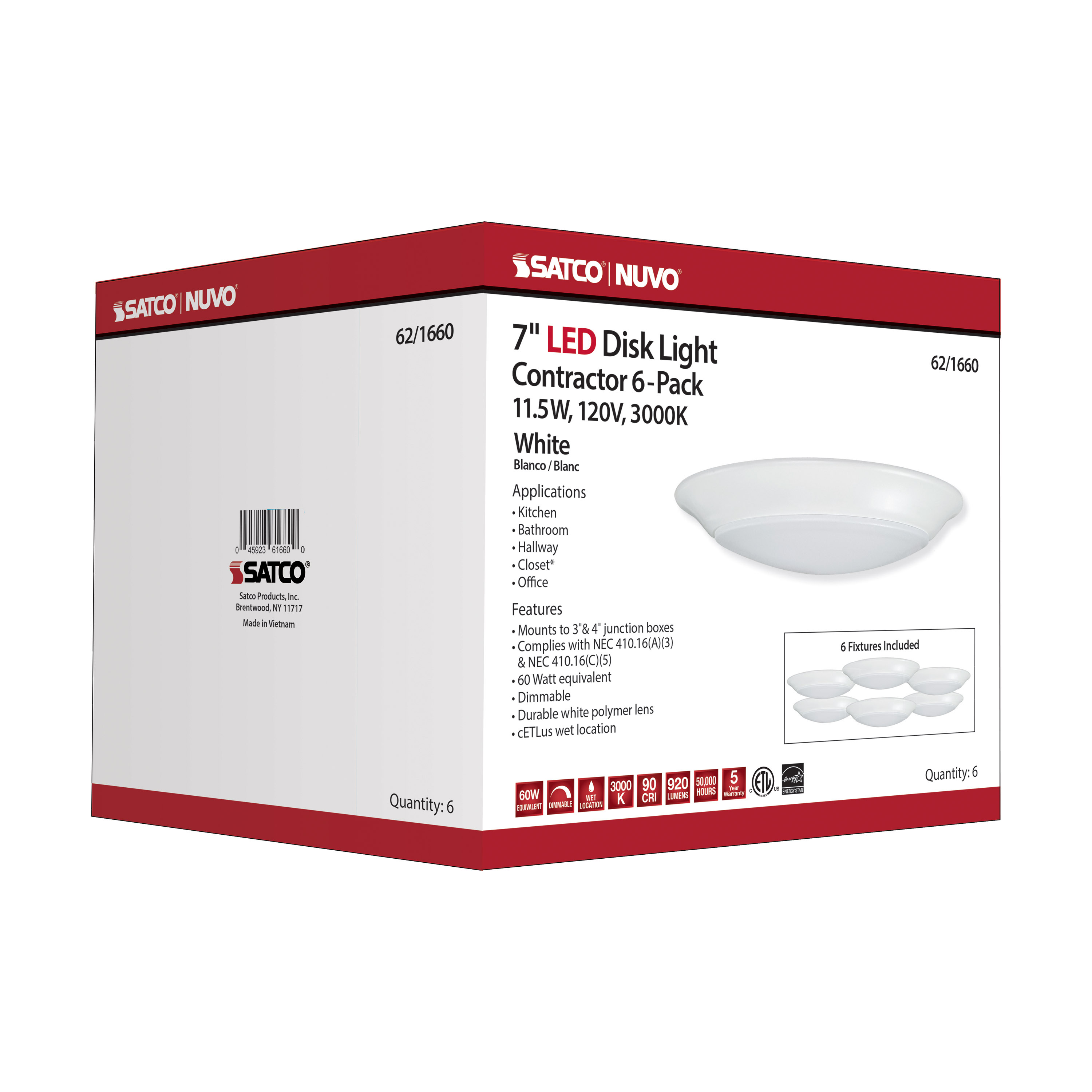 7" LED DISK LIGHT WHITE FINISH - 62-1660