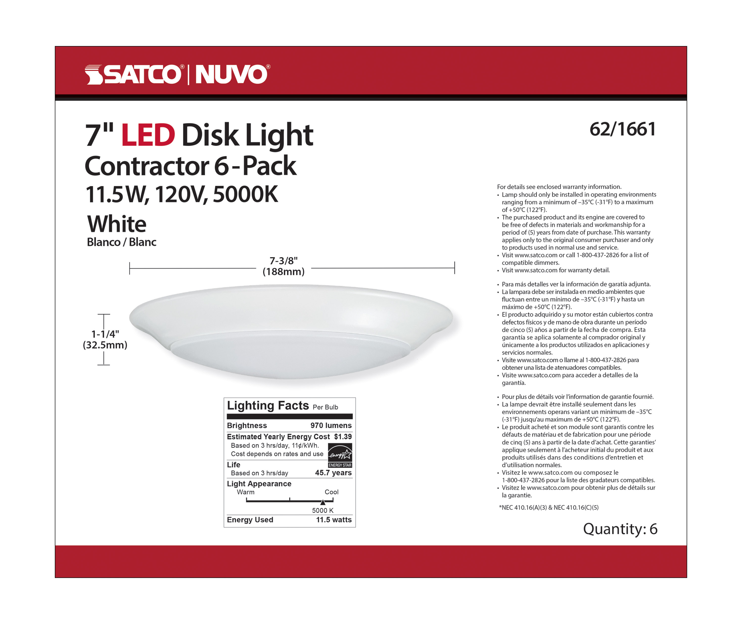 7" LED DISK LIGHT WHITE FINISH - 62-1661