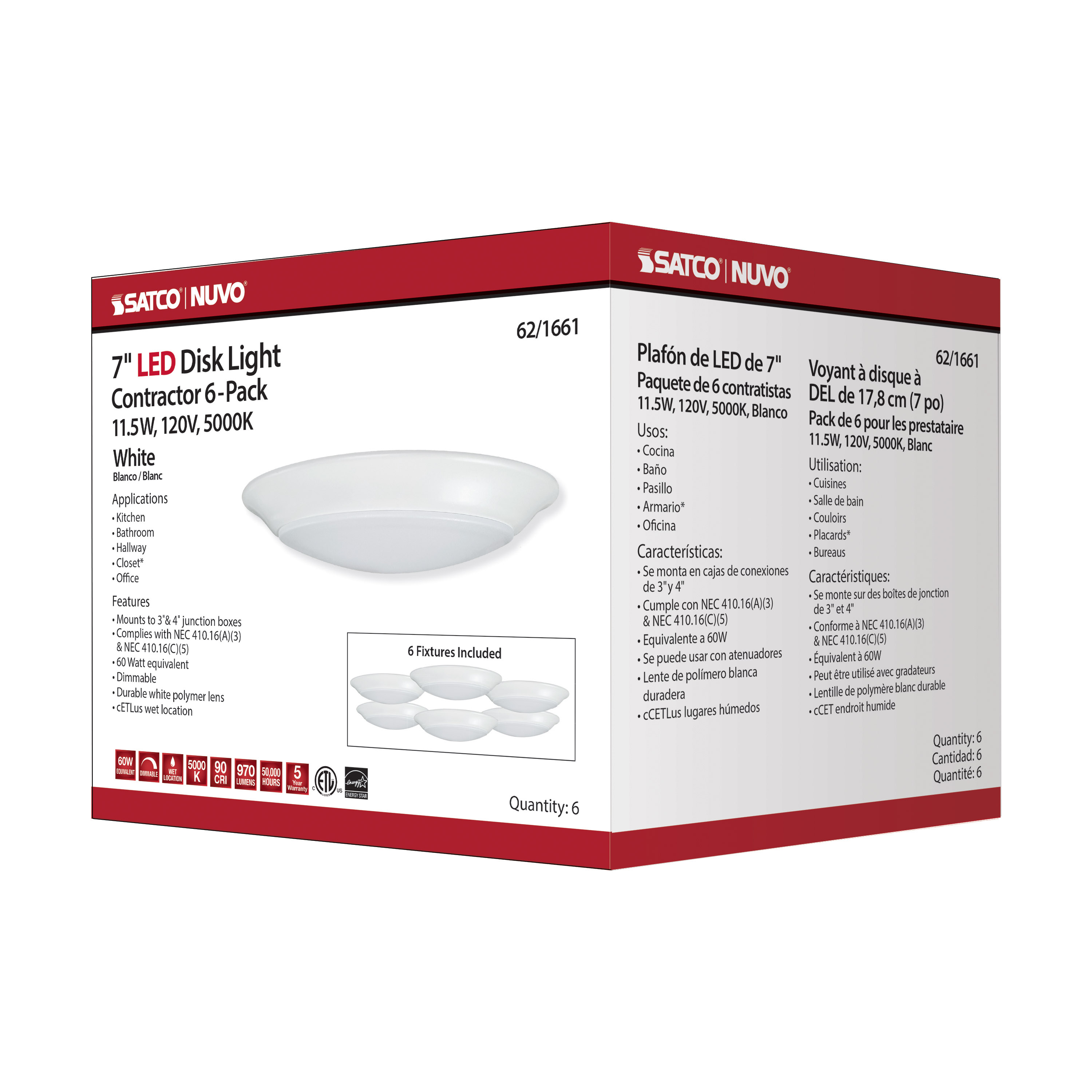 7" LED DISK LIGHT WHITE FINISH - 62-1661