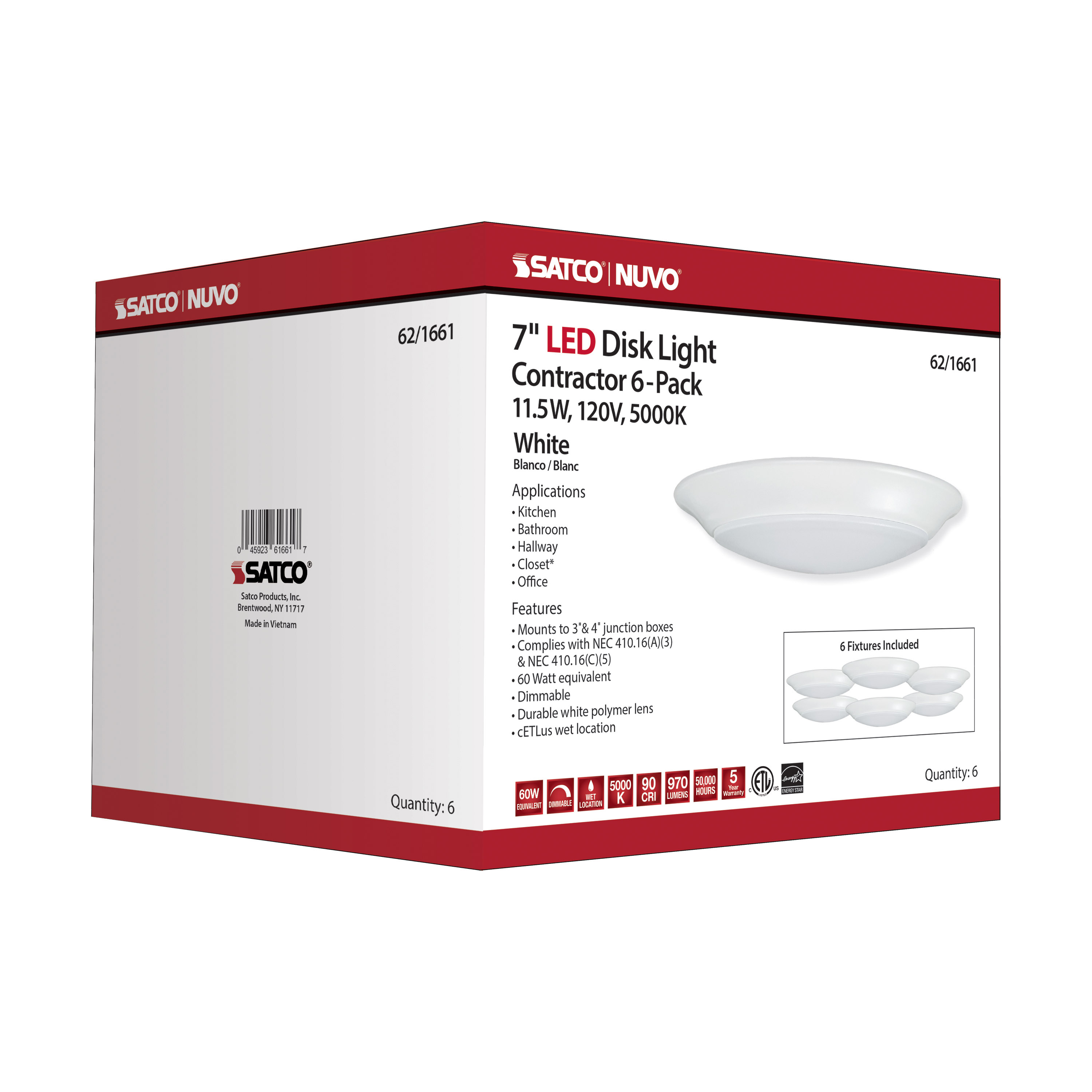 7" LED DISK LIGHT WHITE FINISH - 62-1661