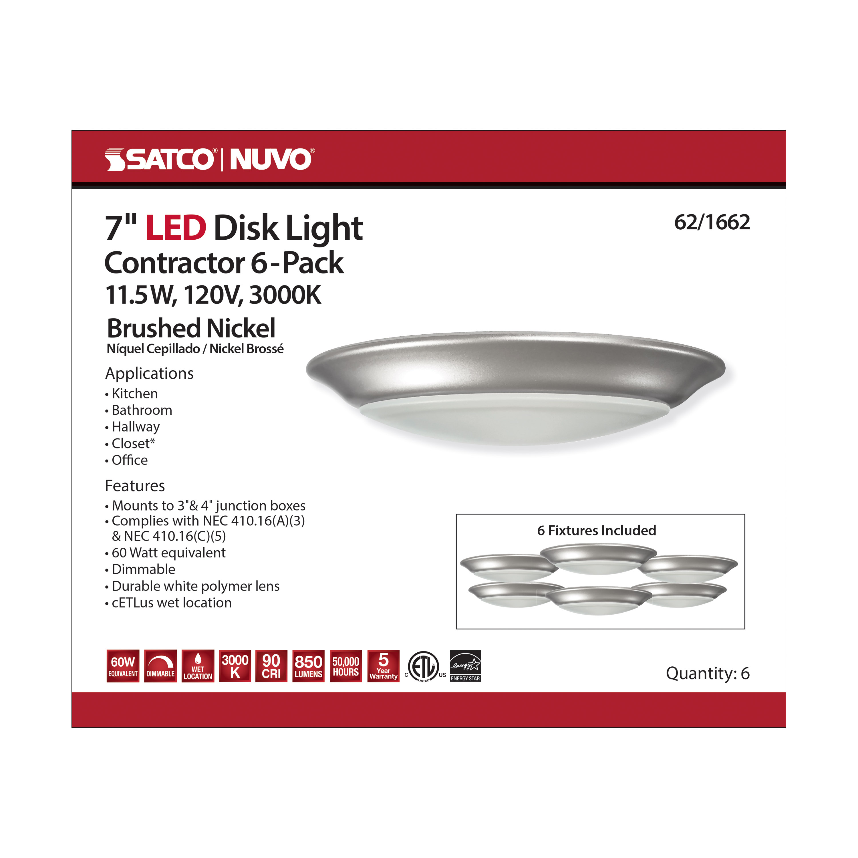 7" LED DISK LIGHT BN FINISH - 62-1662