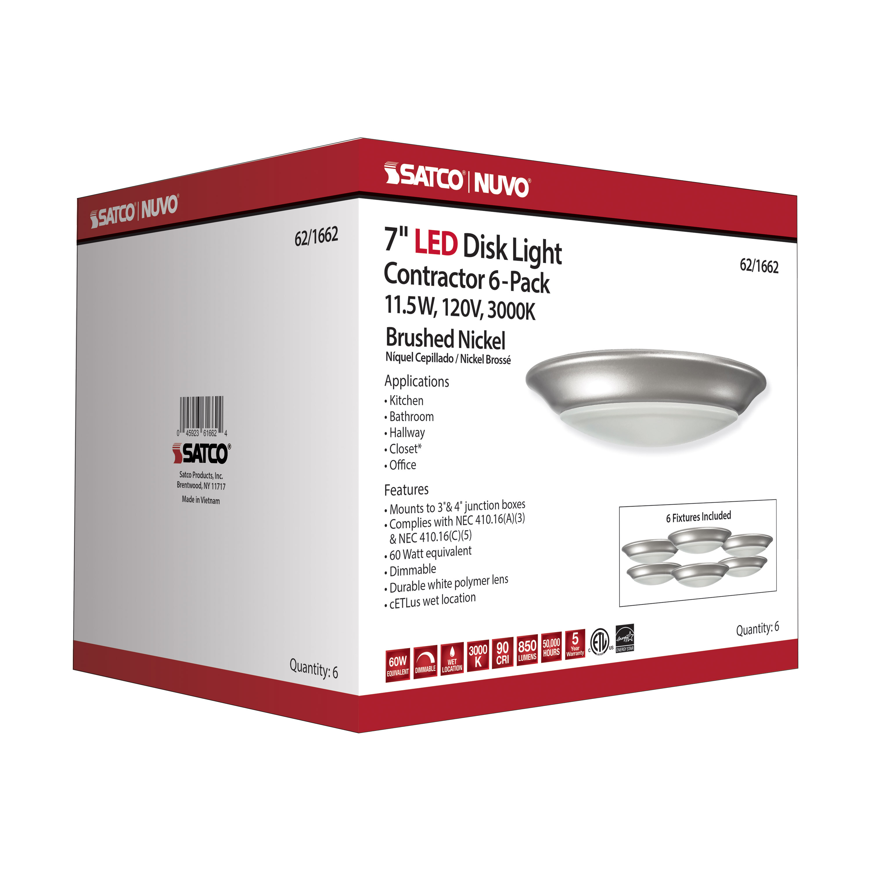 7" LED DISK LIGHT BN FINISH - 62-1662