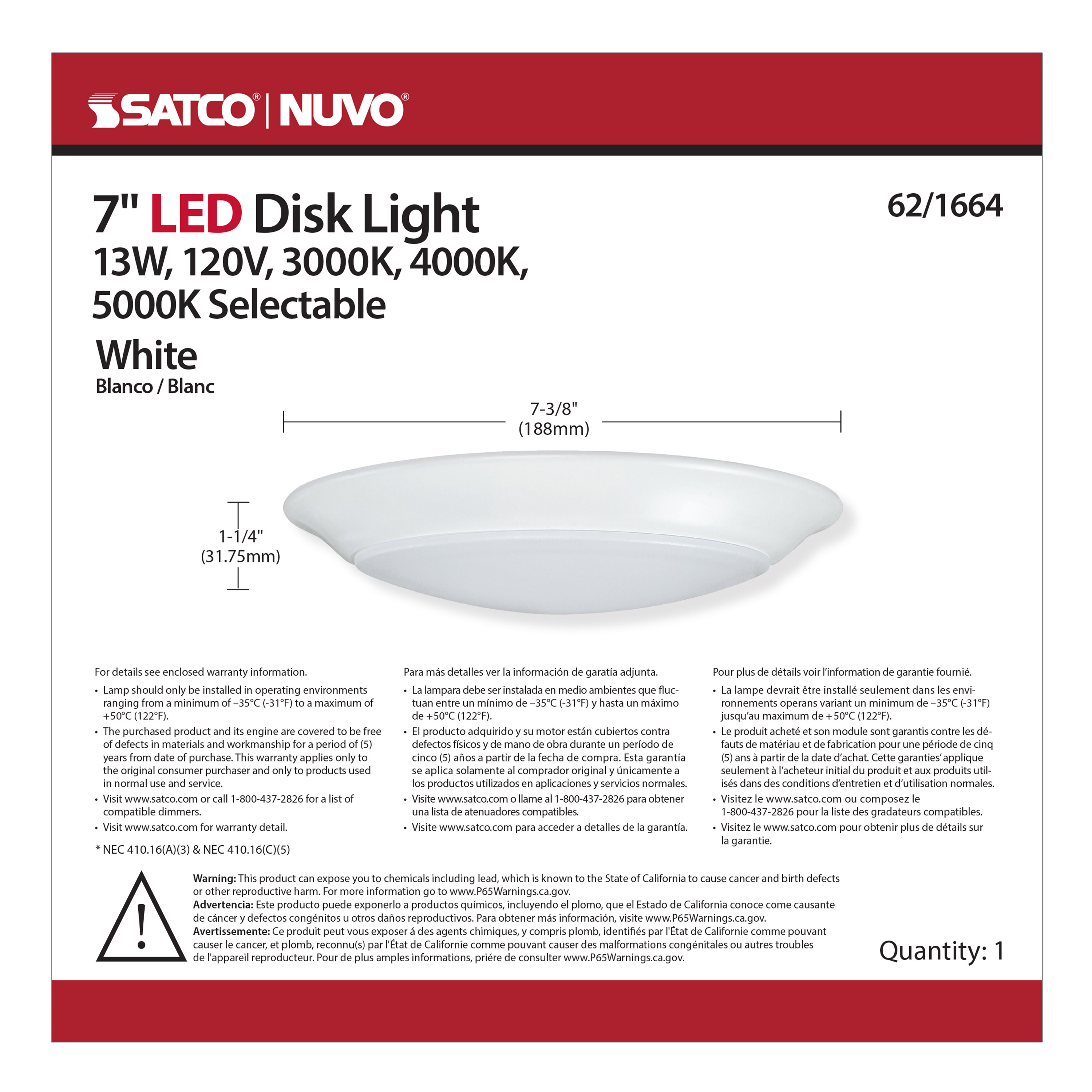 7" LED DISK LIGHT WHITE FINISH - 62-1664