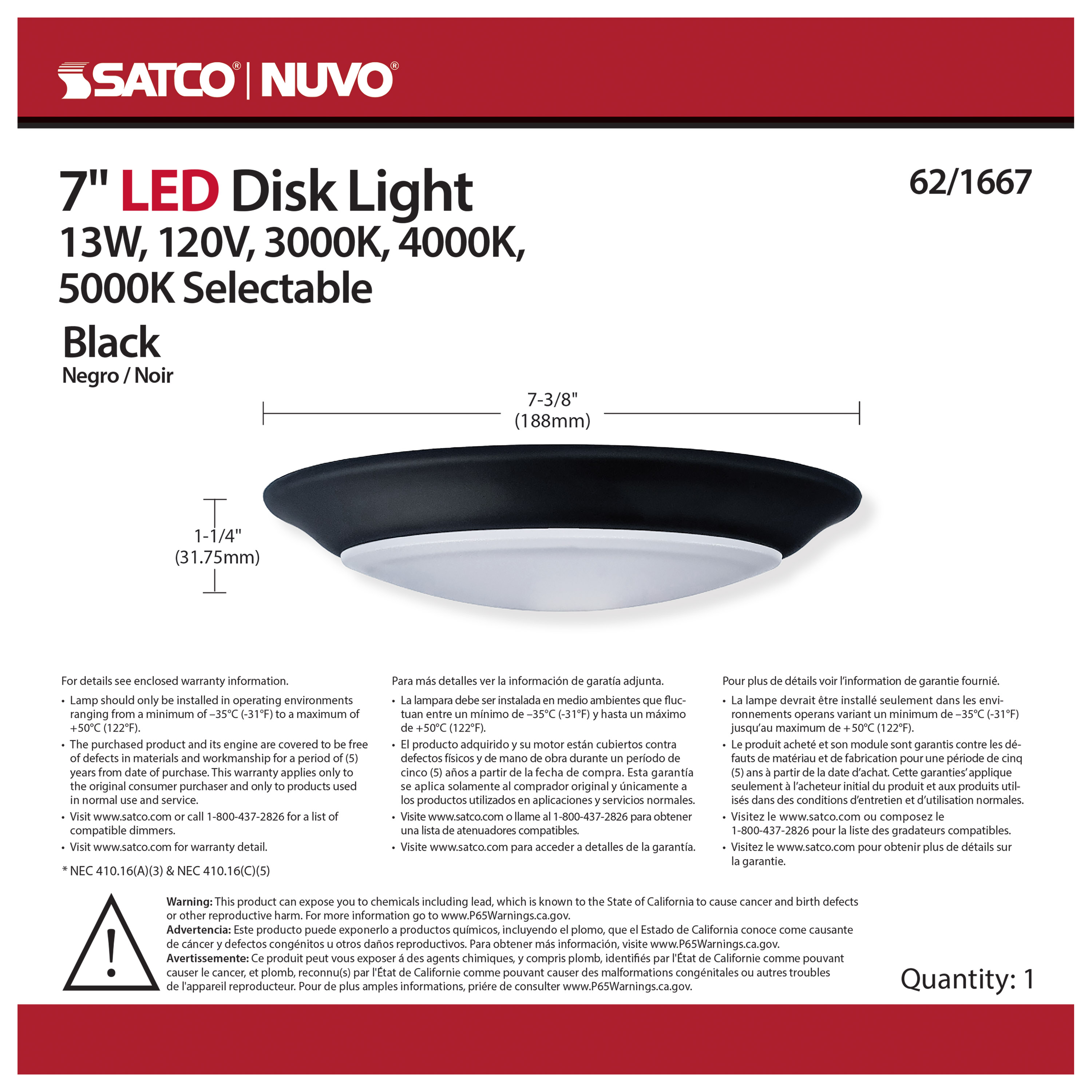 7" LED DISK LIGHT BLACK FINISH - 62-1667