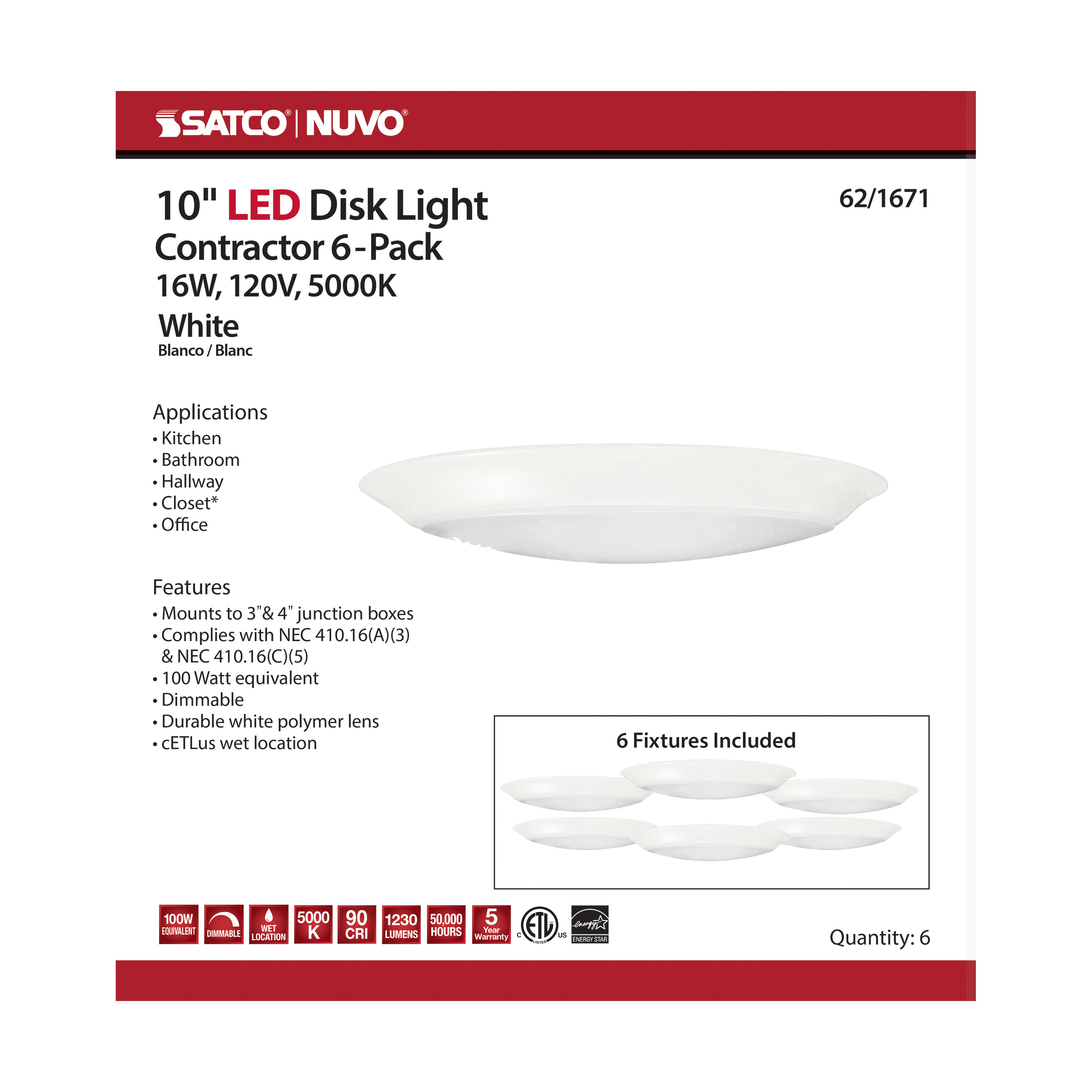 10" LED DISK LIGHT WHITE FIN - 62-1671