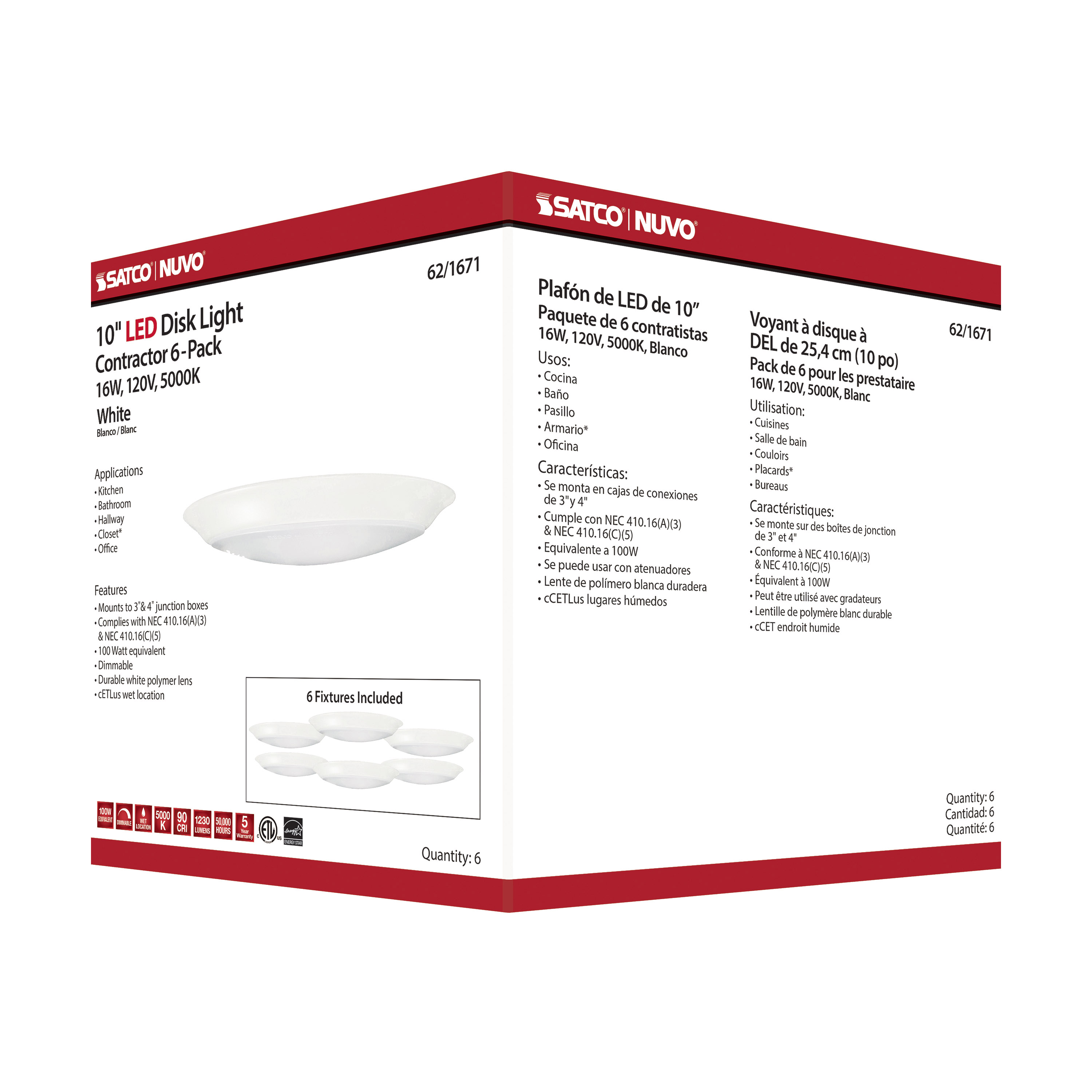 10" LED DISK LIGHT WHITE FIN - 62-1671