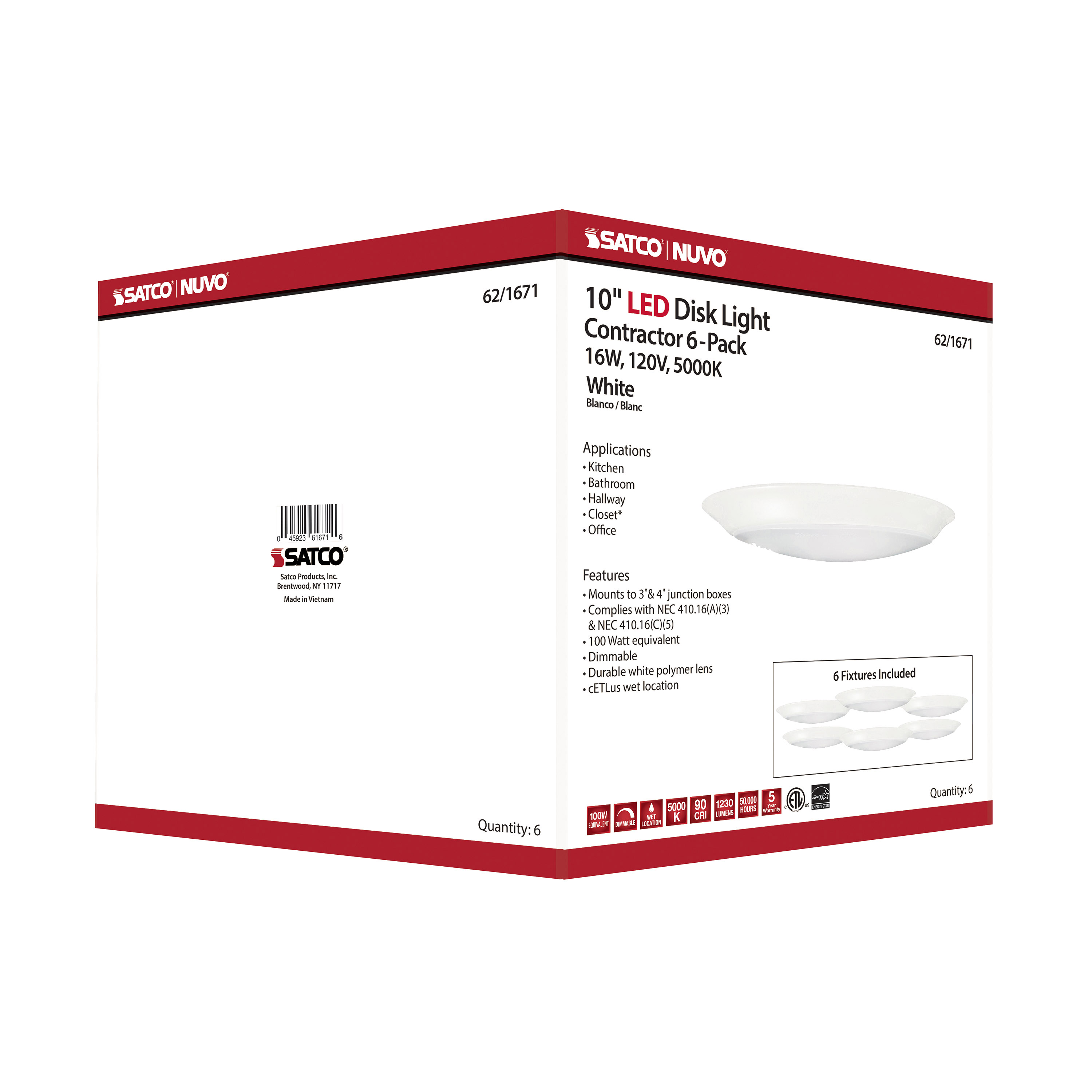 10" LED DISK LIGHT WHITE FIN - 62-1671