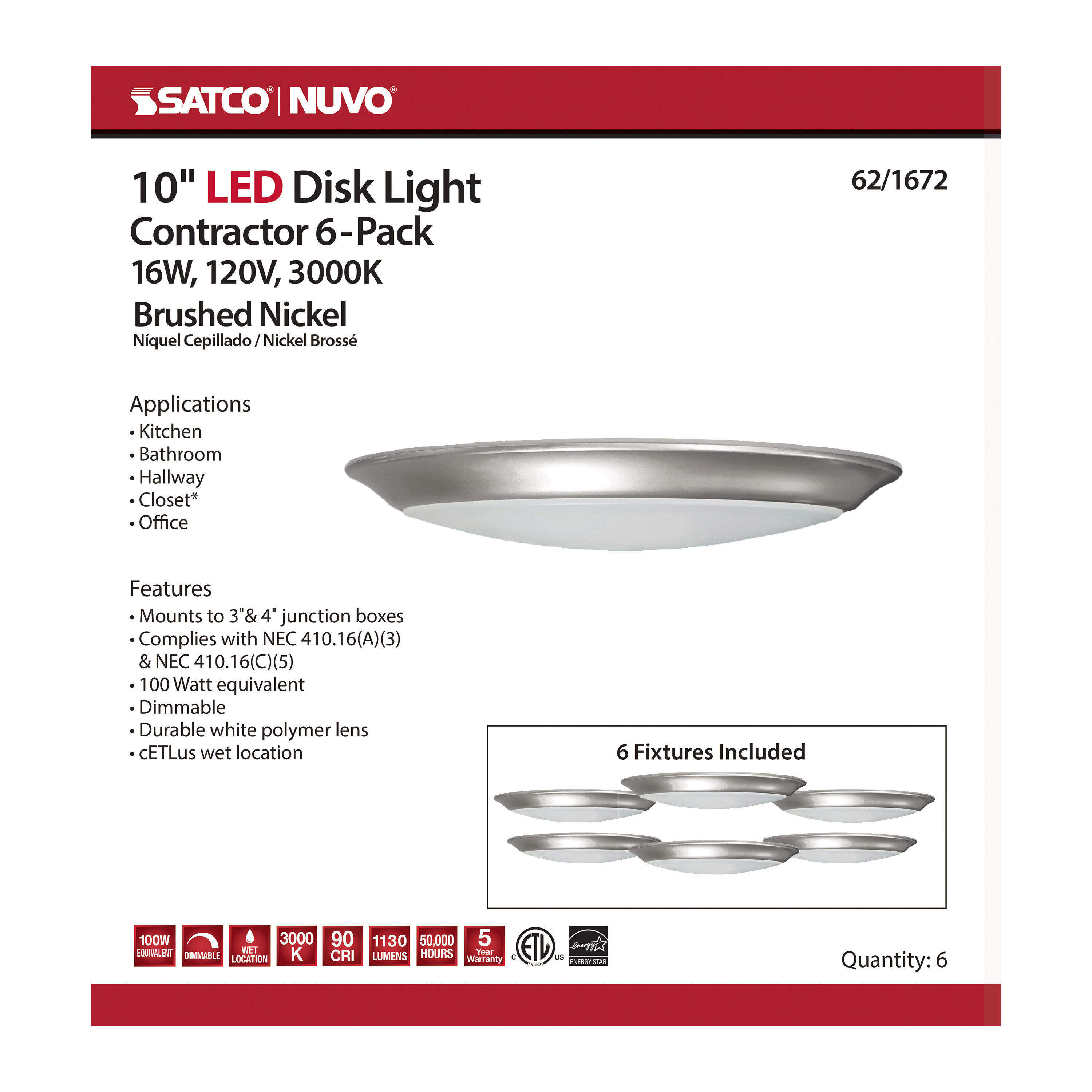 10" LED DISK LIGHT BN FINISH - 62-1672