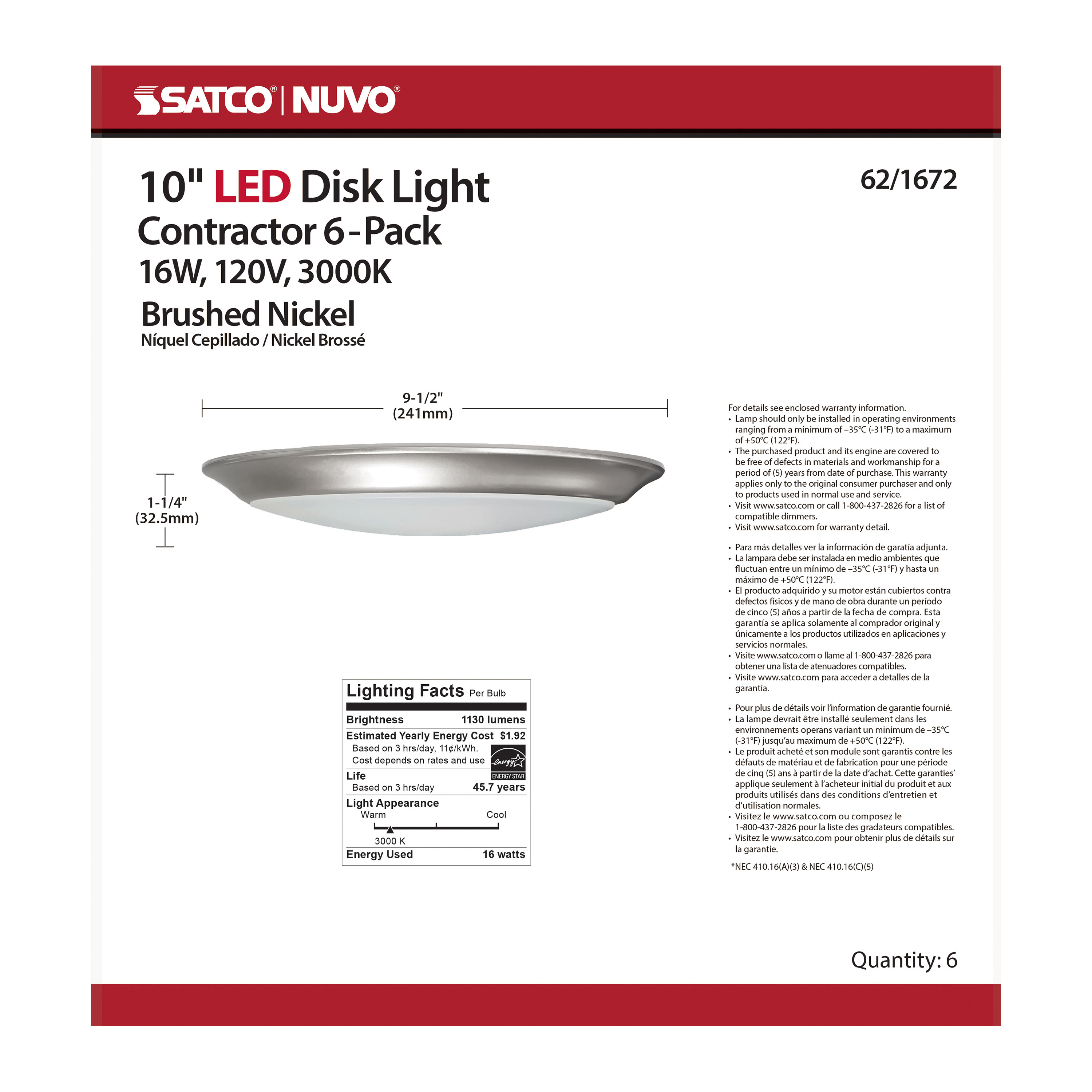 10" LED DISK LIGHT BN FINISH - 62-1672