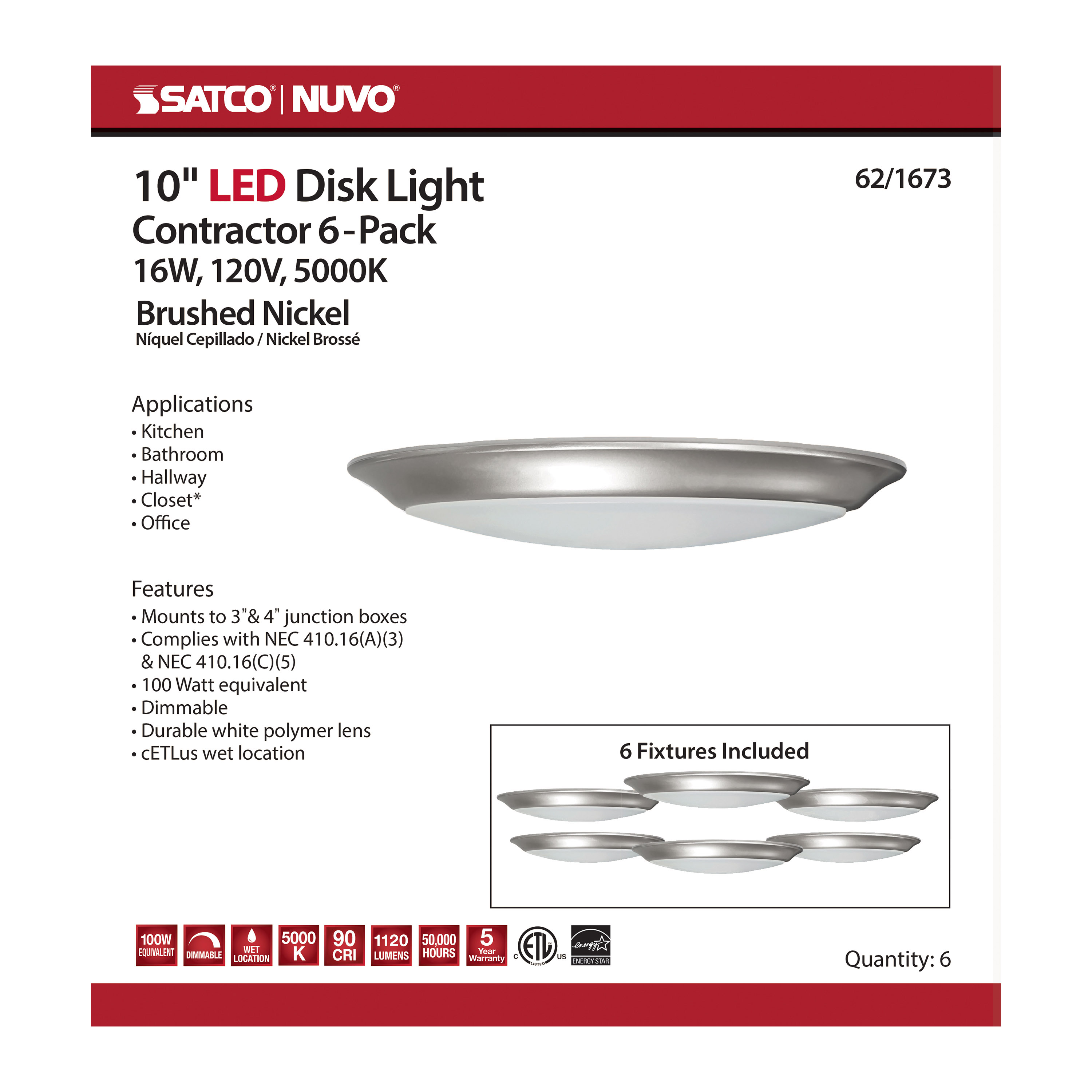 10" LED DISK LIGHT BN FINISH - 62-1673