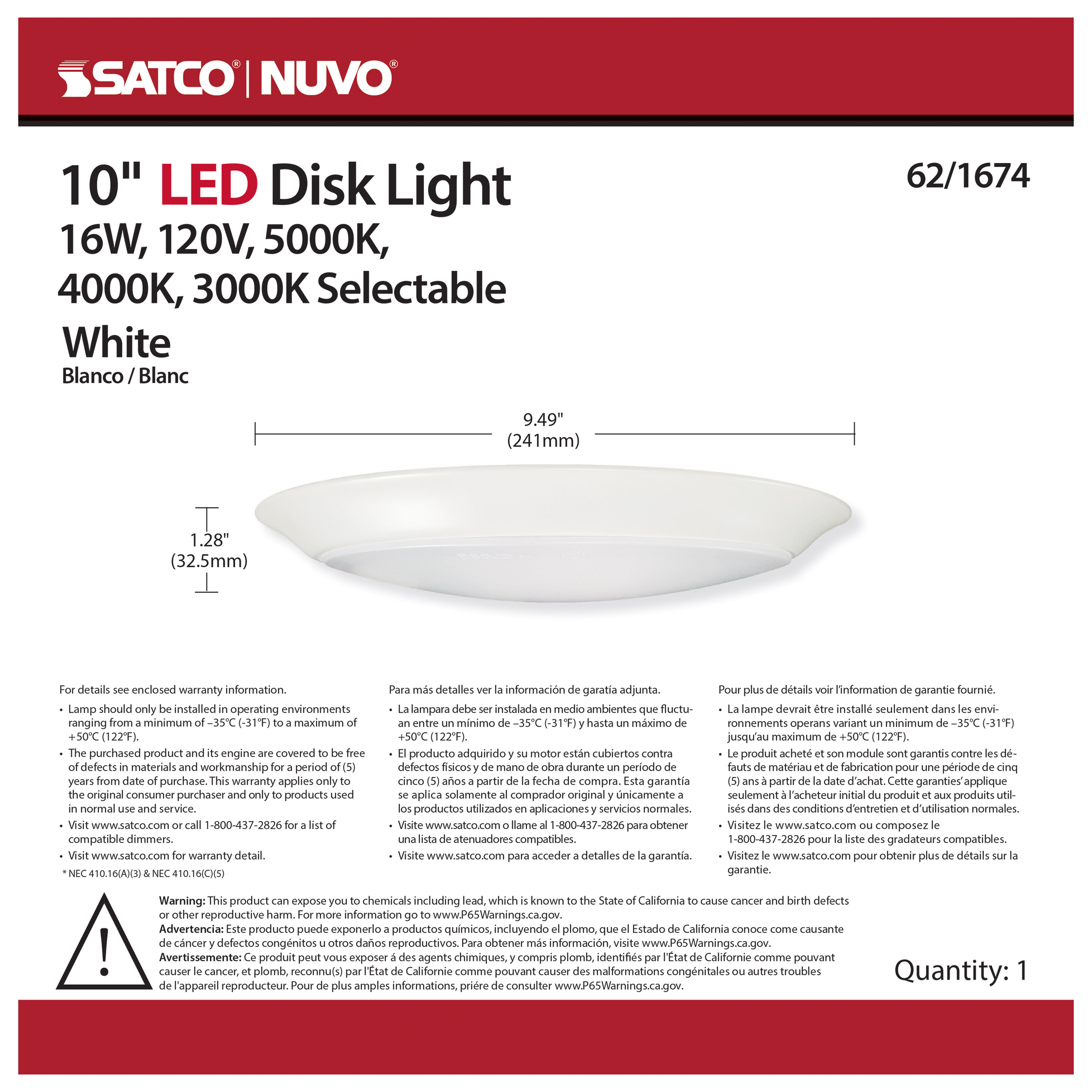 10" LED DISK LIGHT WHITE FIN - 62-1674