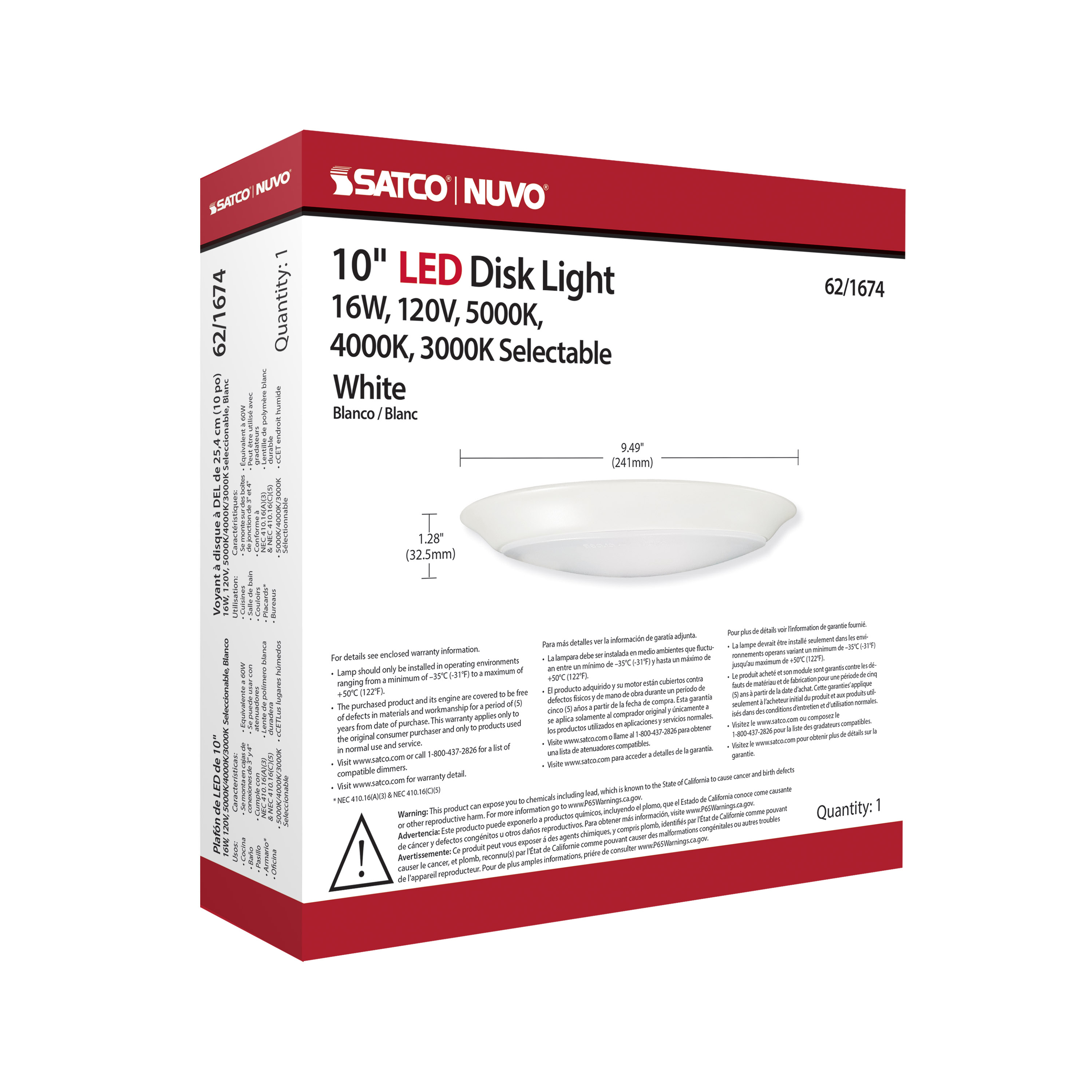 10" LED DISK LIGHT WHITE FIN - 62-1674