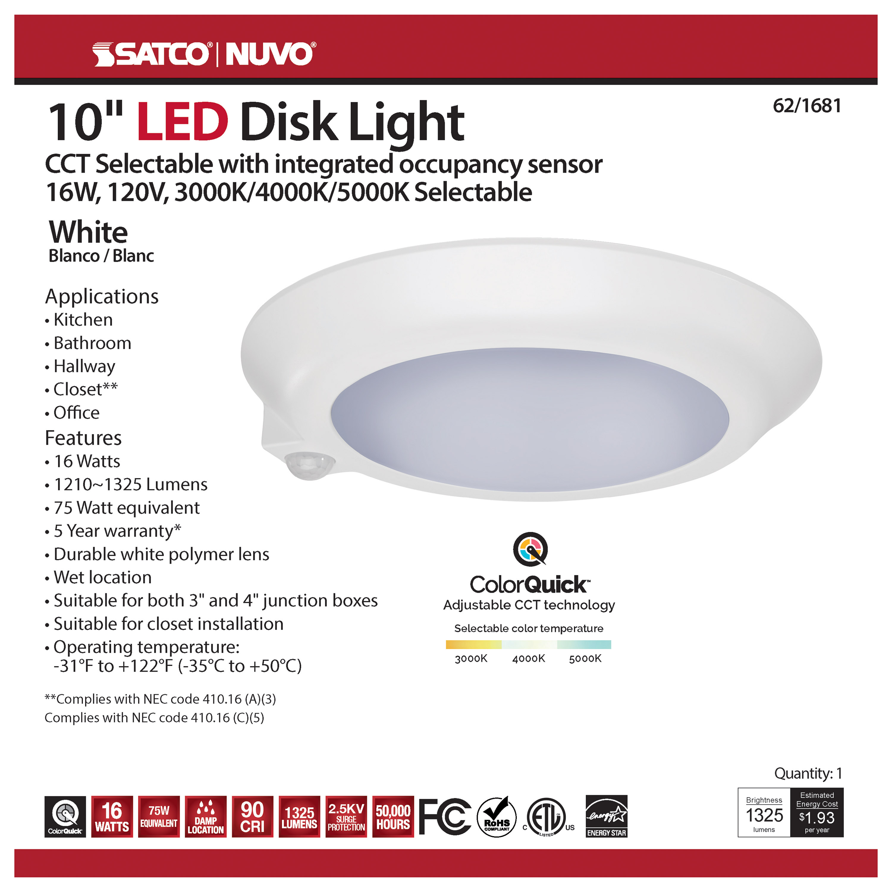 10" LED DISK LIGHT W/ OCC - 62-1681