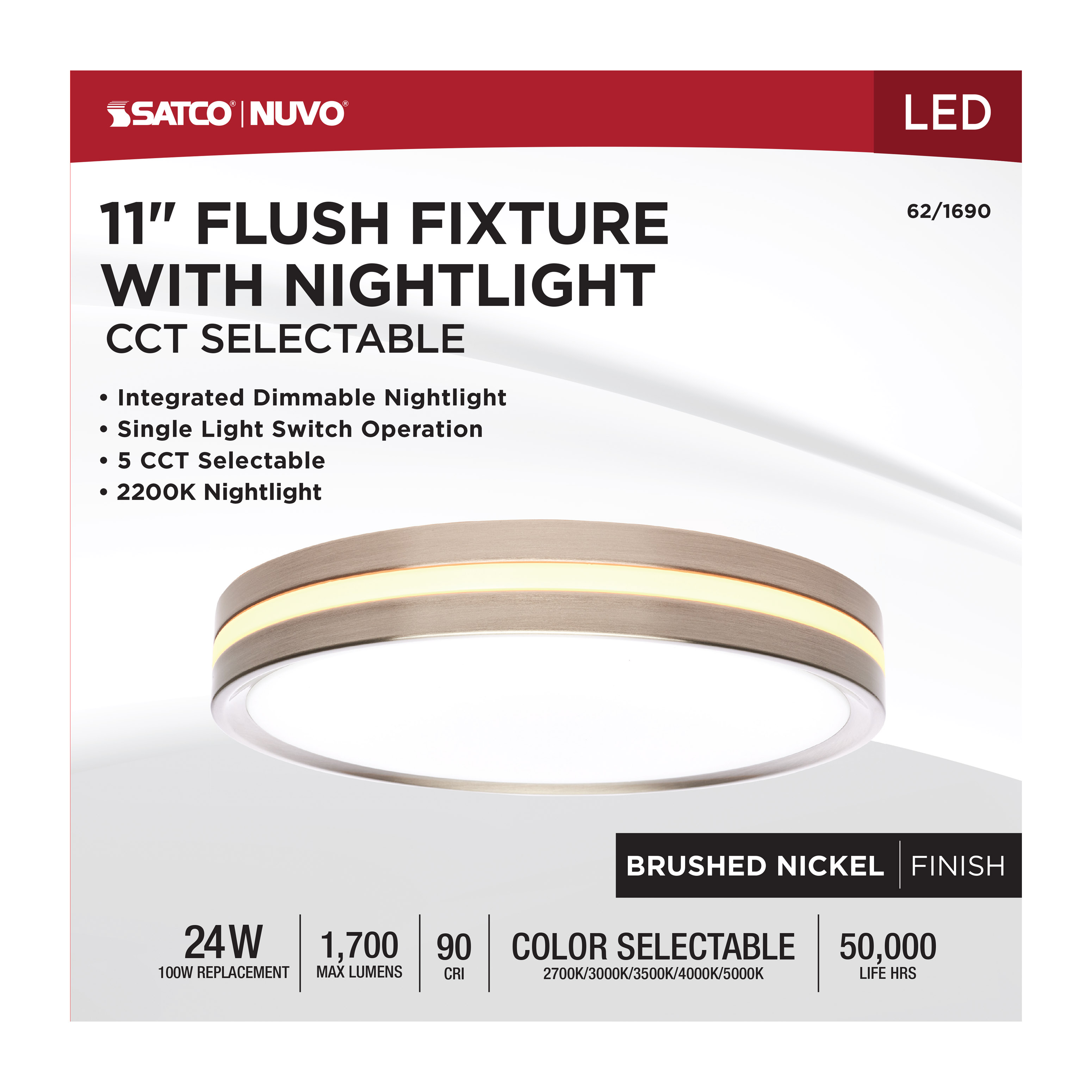 11" SURFACE MOUNT W/NIGHTLIGHT - 62-1690