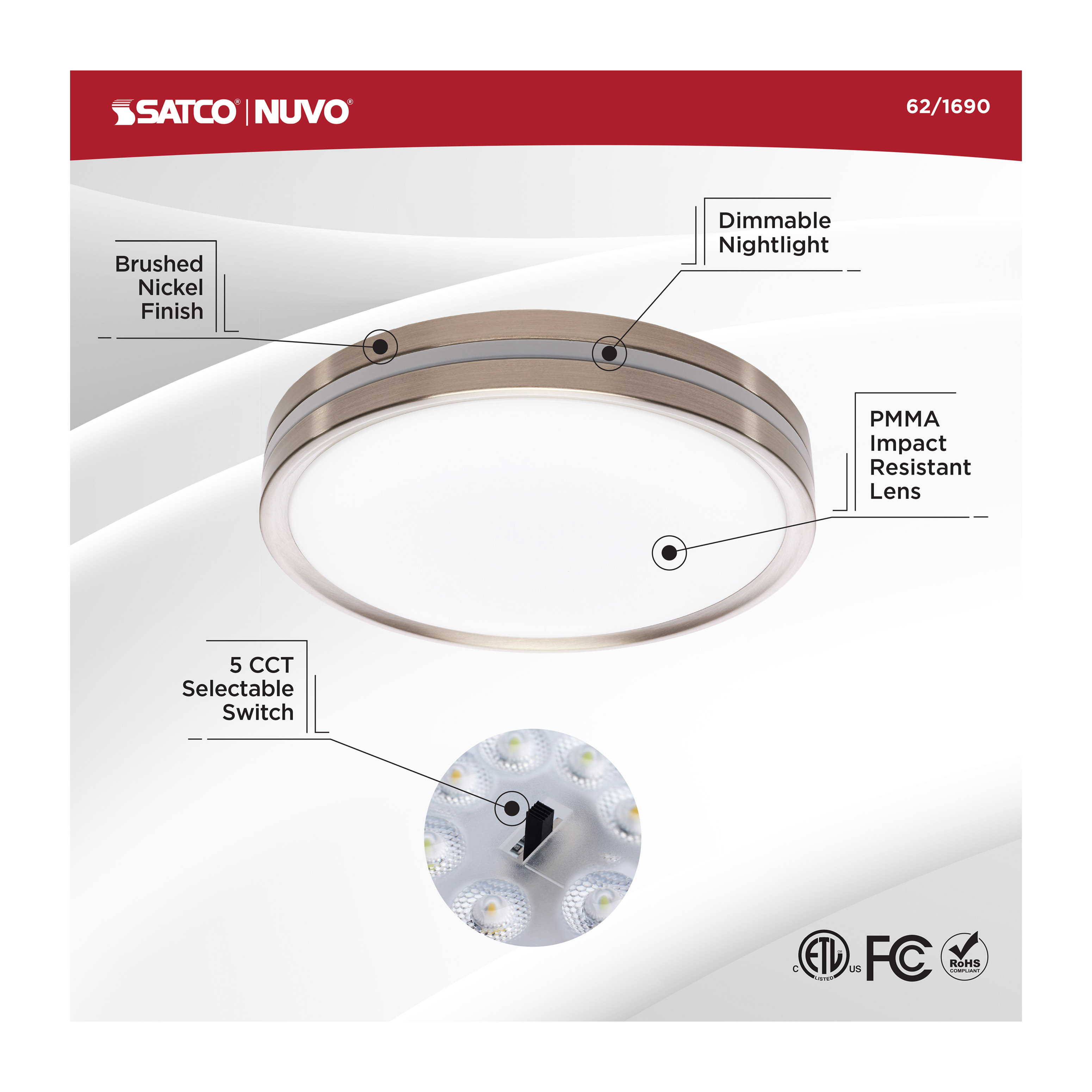 11" SURFACE MOUNT W/NIGHTLIGHT - 62-1690