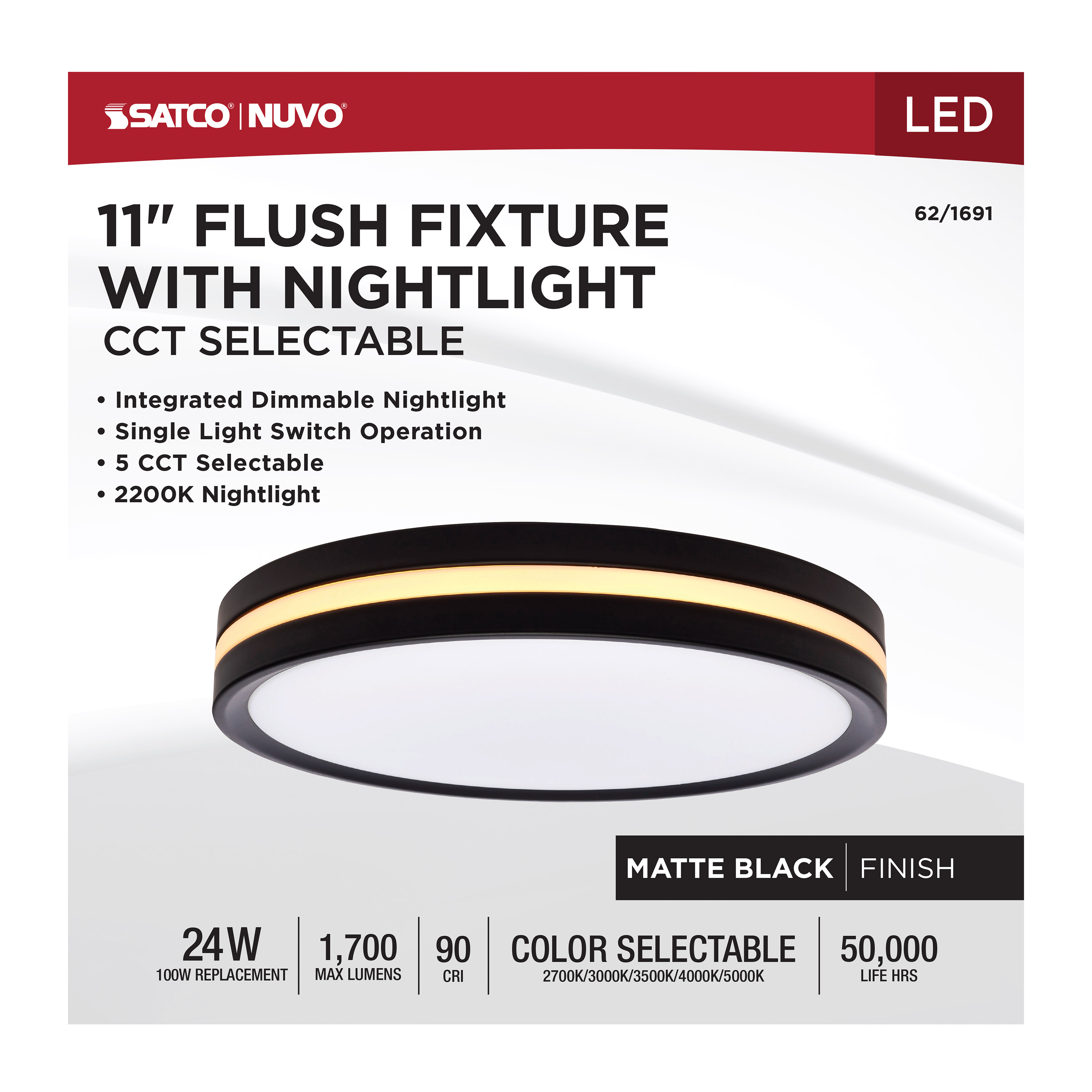 11" SURFACE MOUNT W/NIGHTLIGHT - 62-1691