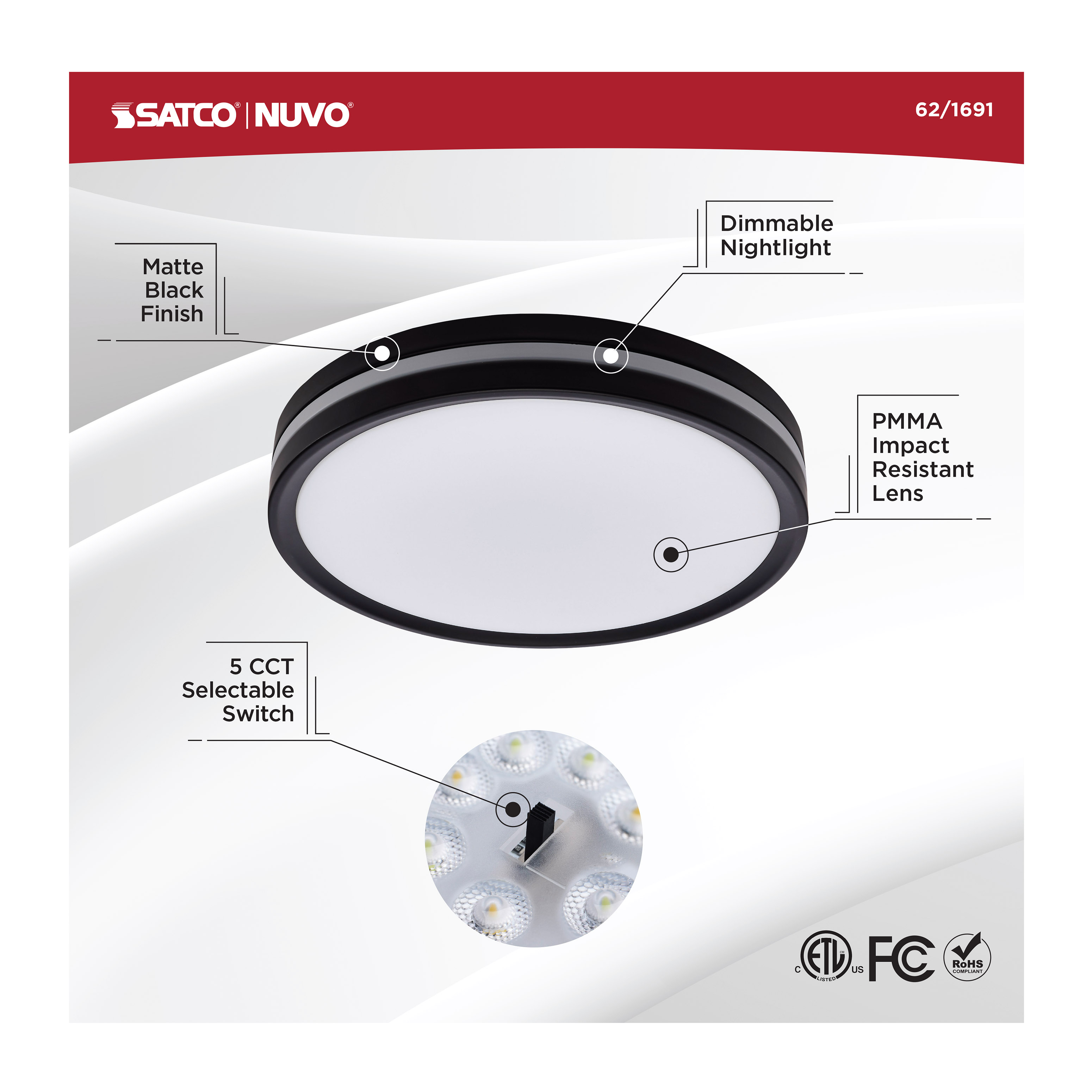 11" SURFACE MOUNT W/NIGHTLIGHT - 62-1691