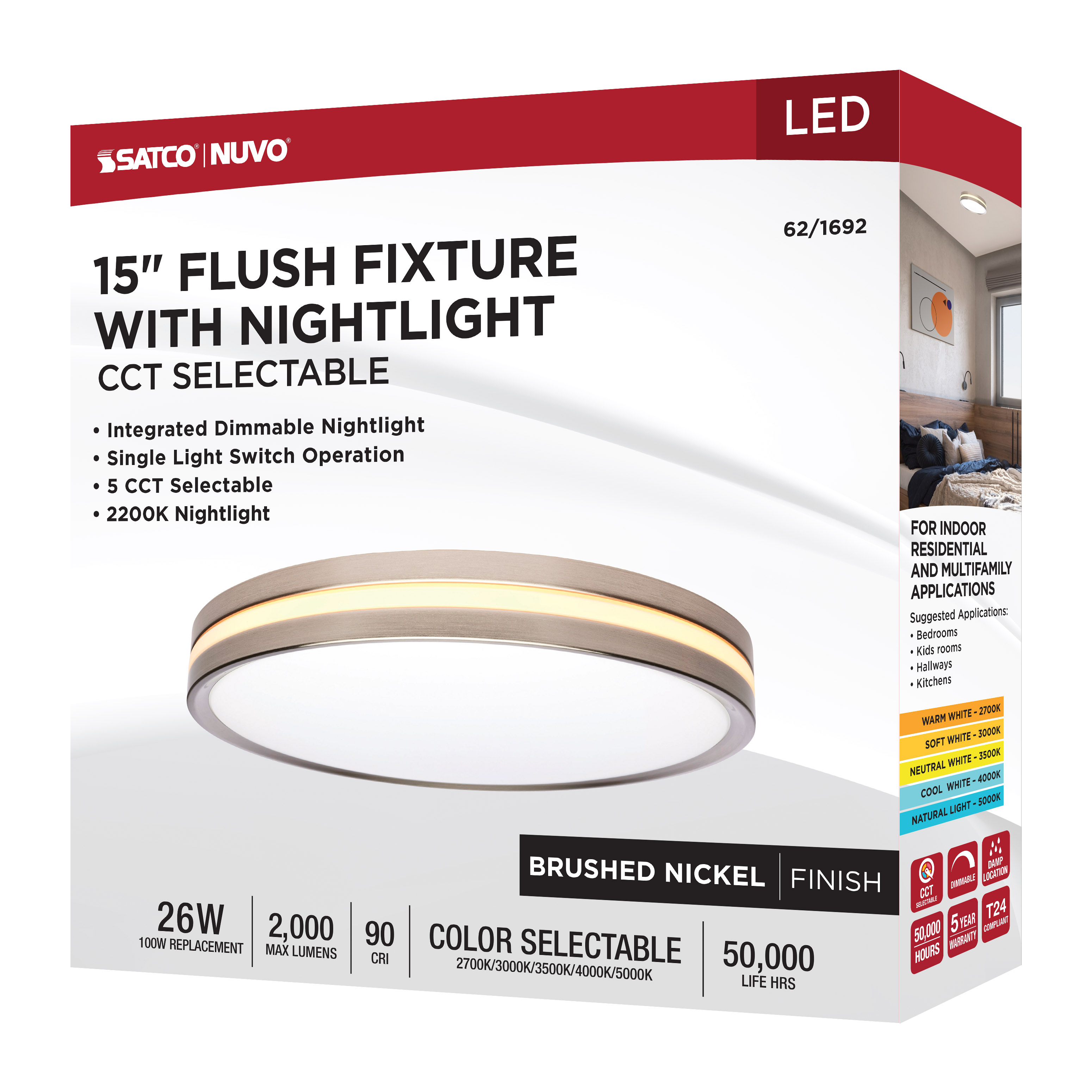 15" SURFACE MOUNT W/NIGHTLIGHT - 62-1692