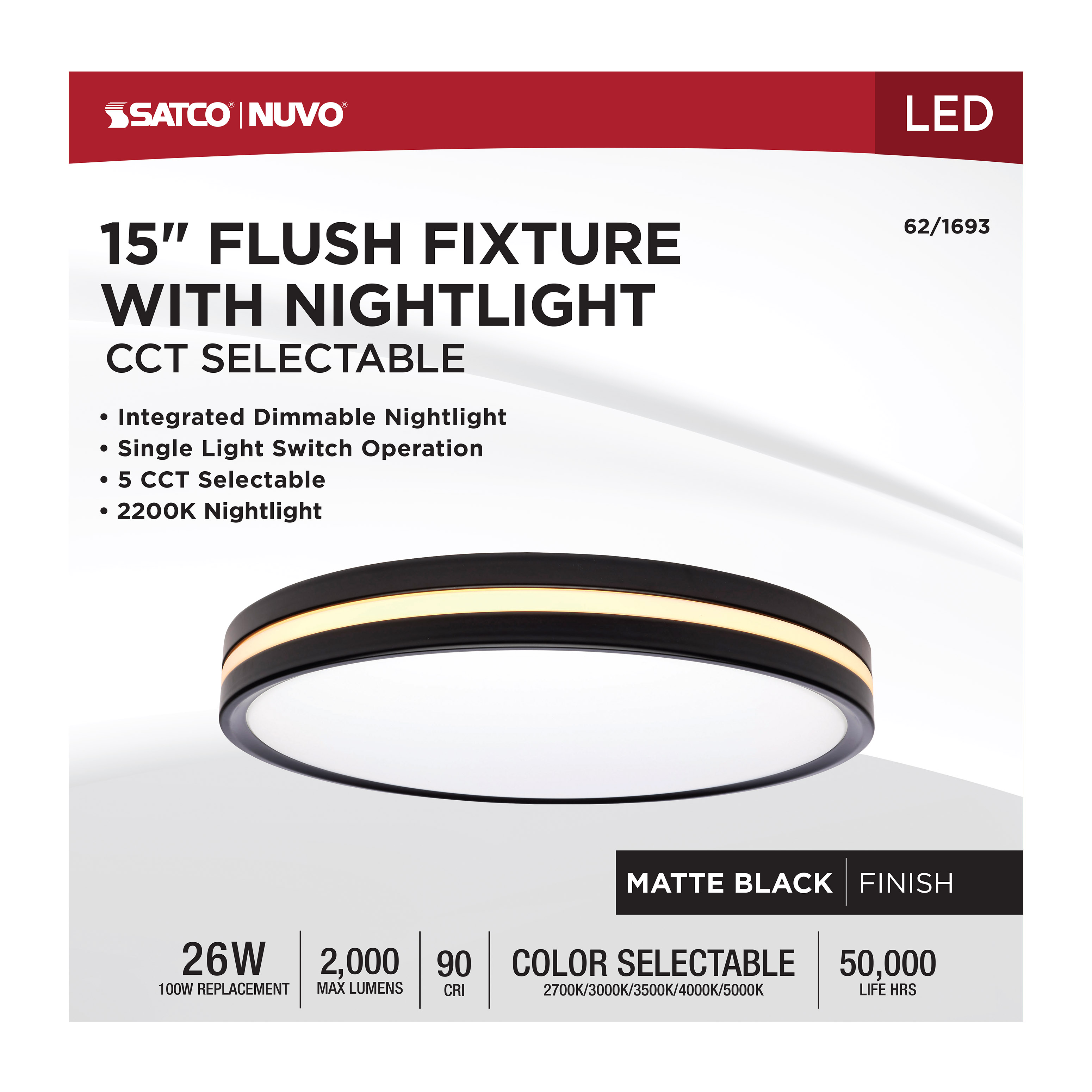 15" SURFACE MOUNT W/NIGHTLIGHT - 62-1693